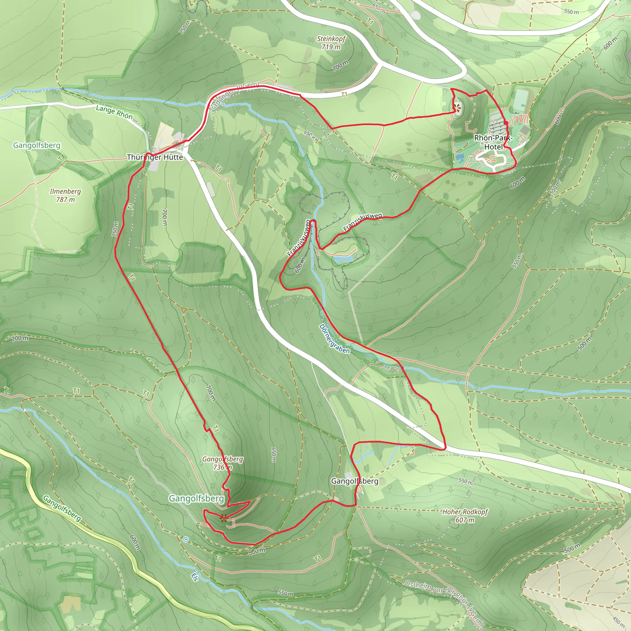 Gangolfsberg via Buchoniarundweg and Rhoen Rundweg mobile static map