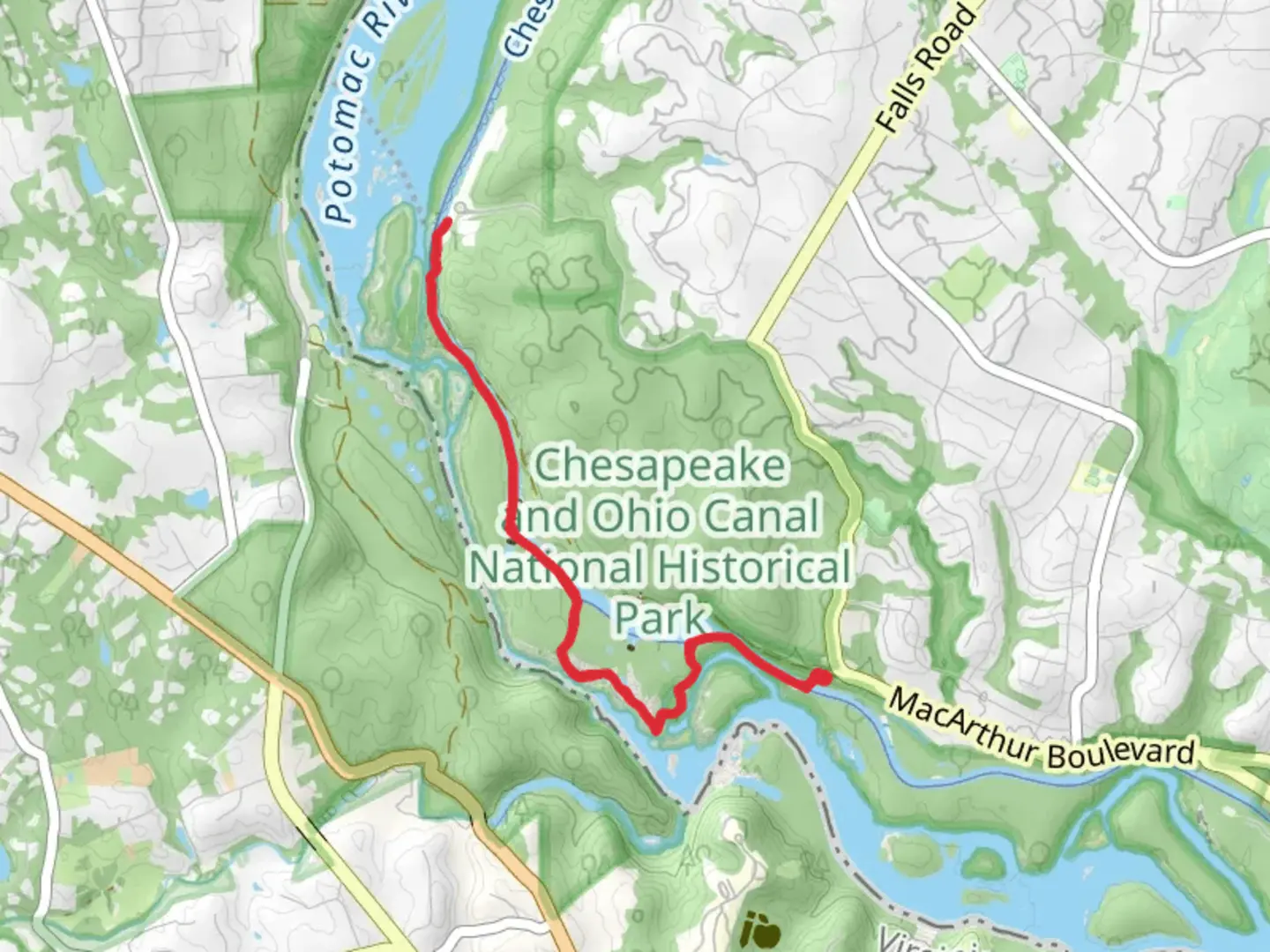 An image depicting the trail Exit Trail and Chesapeake and Ohio Canal Trail and its surrounding area.