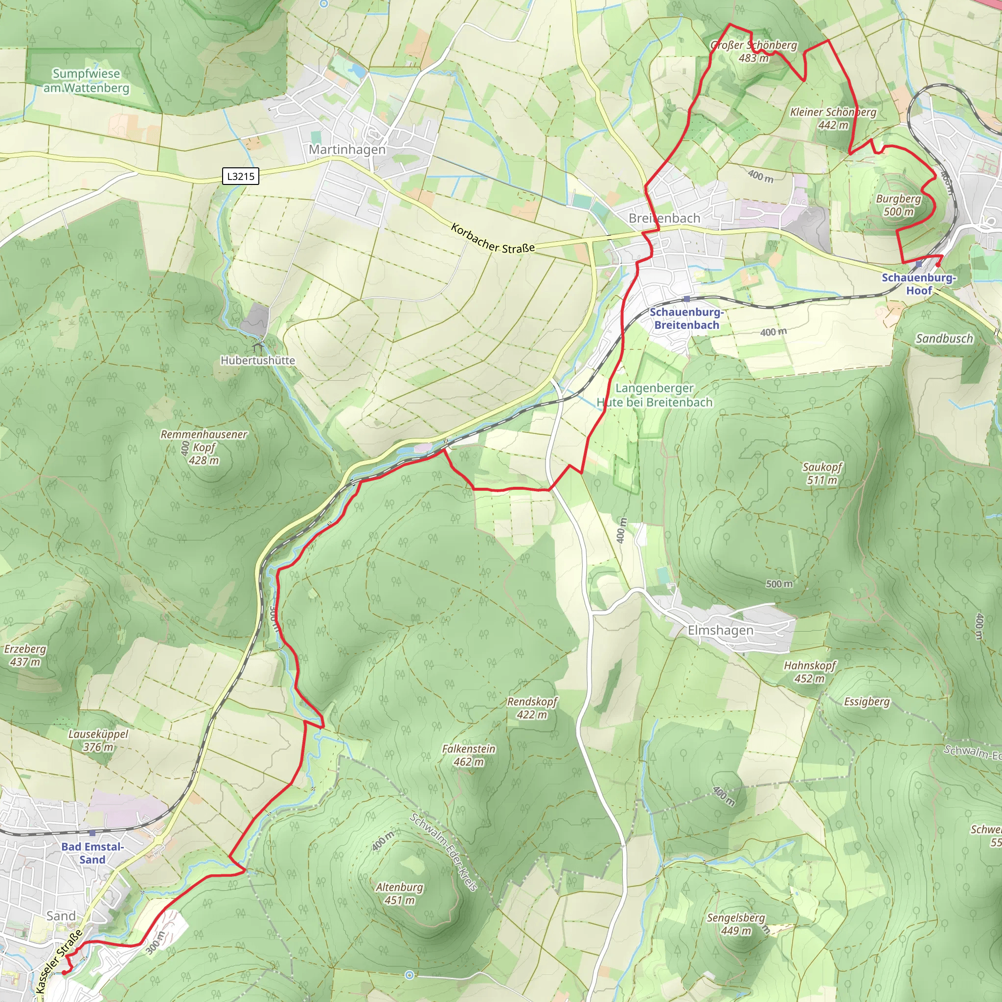 Schauenburg-Hoof to Sand via Schauenburg mobile static map