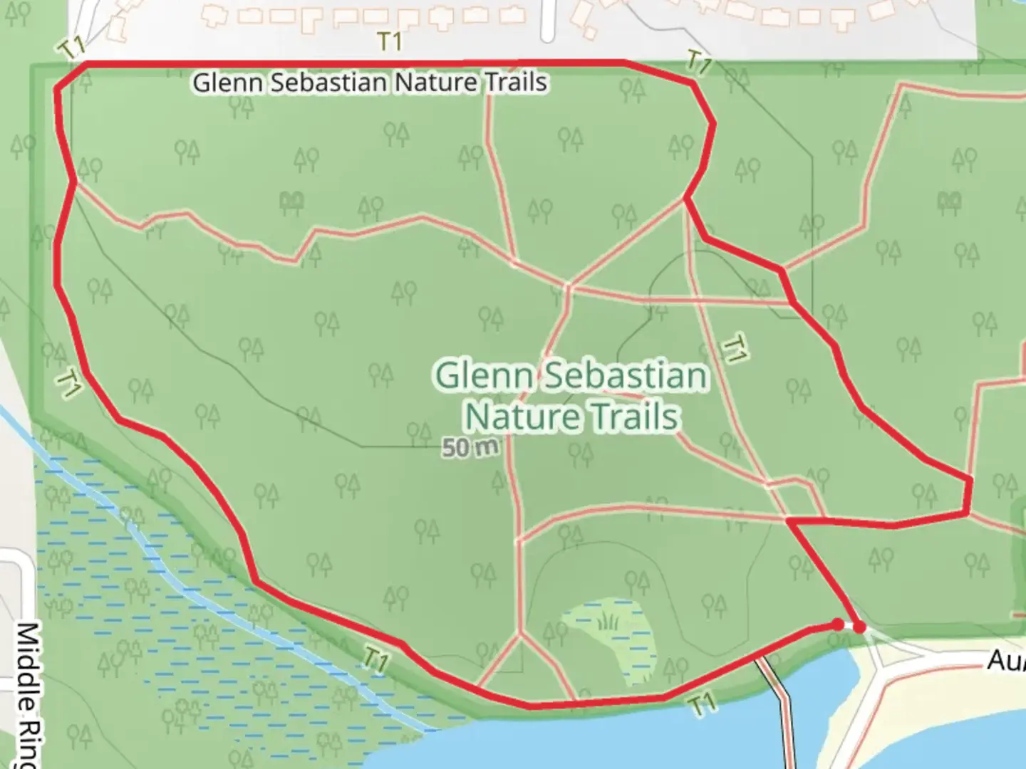 An image depicting the trail Glenn Sebastian Nature Trails Loop and its surrounding area.
