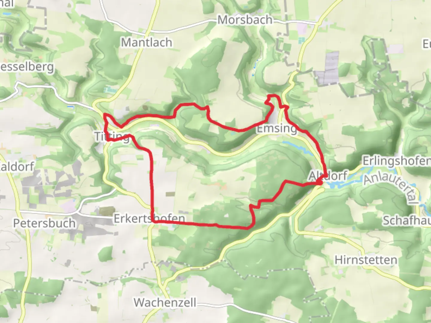 An image depicting the trail Altdorf and Titting Loop and its surrounding area.