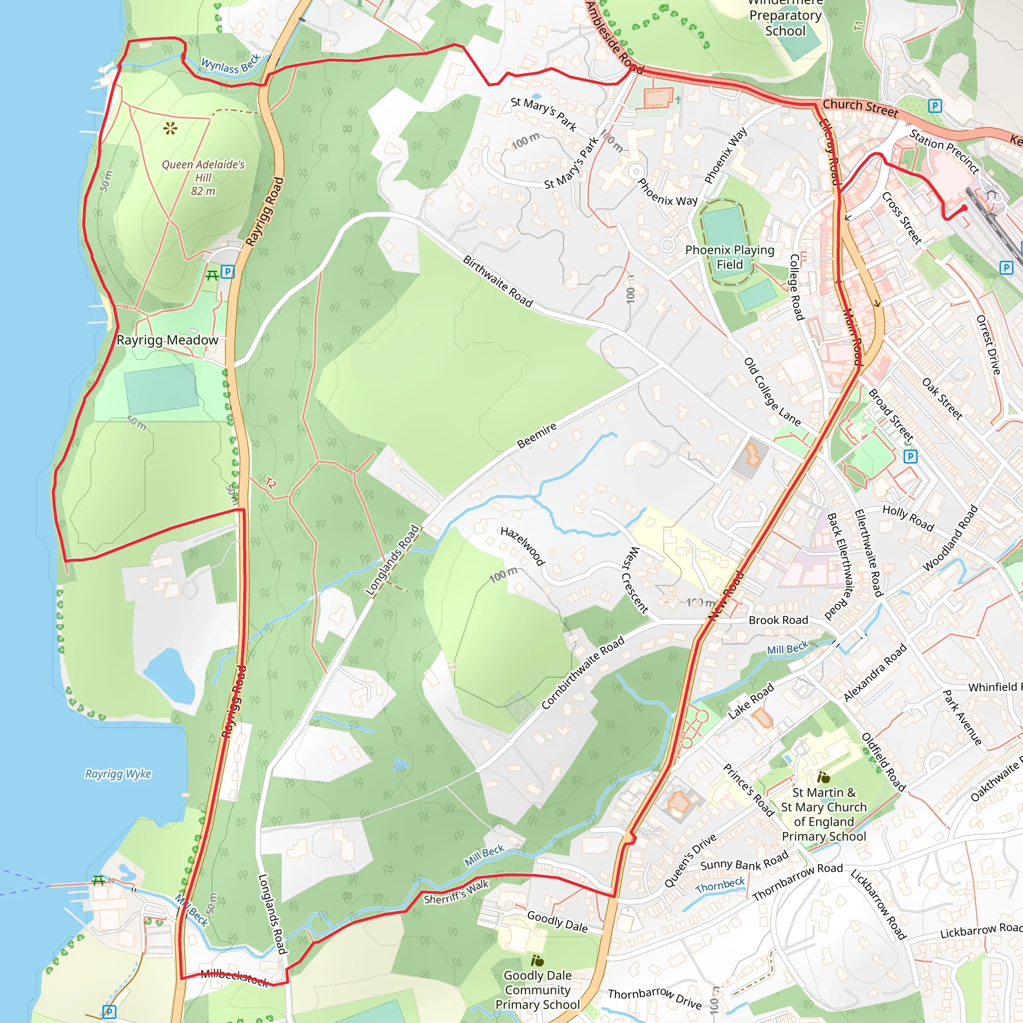 Queen Adelaide and Rayrigg Wood Loop mobile static map