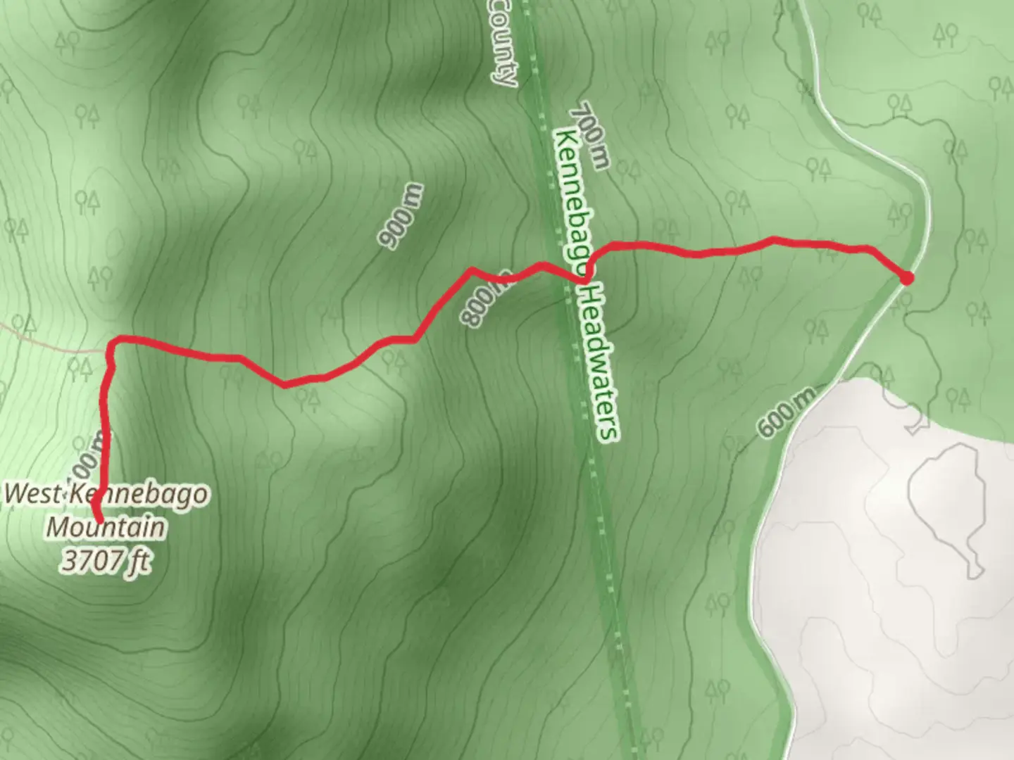 An image depicting the trail West Kennebago Mountain and its surrounding area.