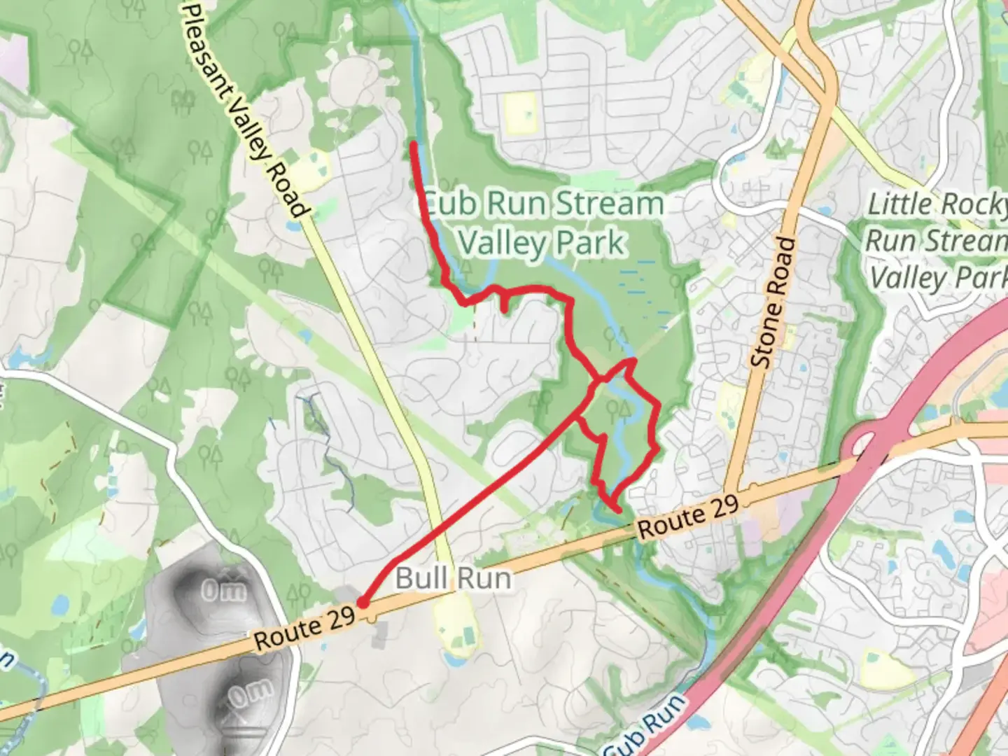 An image depicting the trail Cub Run Stream Valley Trail and its surrounding area.