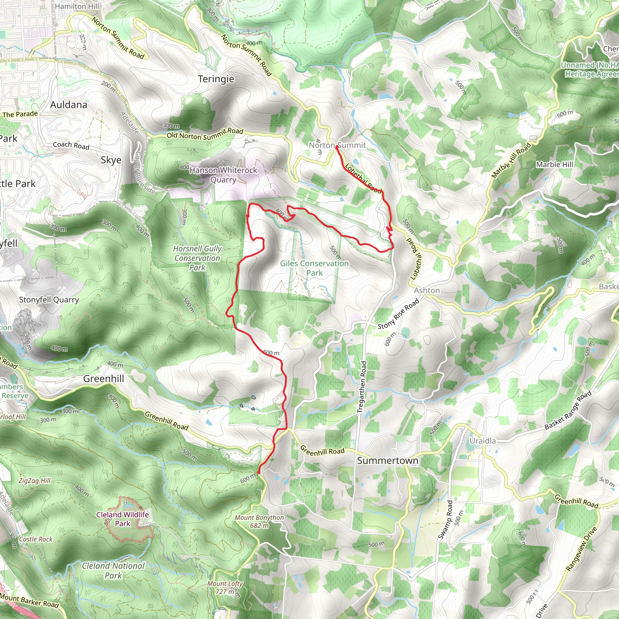Summertown to Norton Summit Trail mobile static map