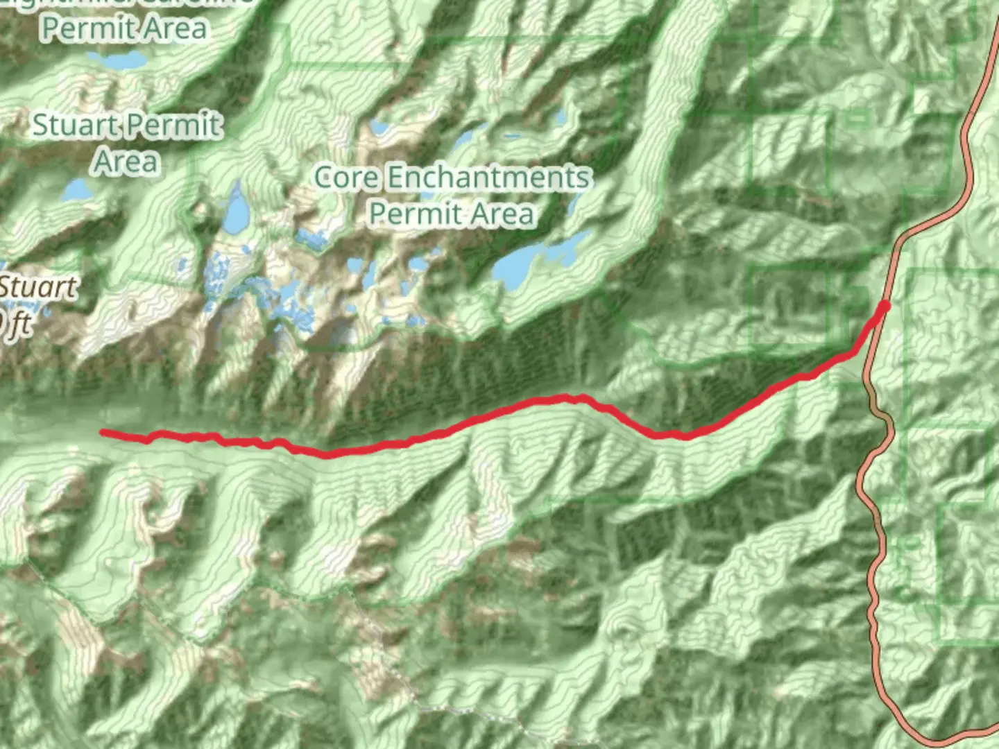 An image depicting the trail Ingalls Creek Trail from Ingalls Creek Road and its surrounding area.