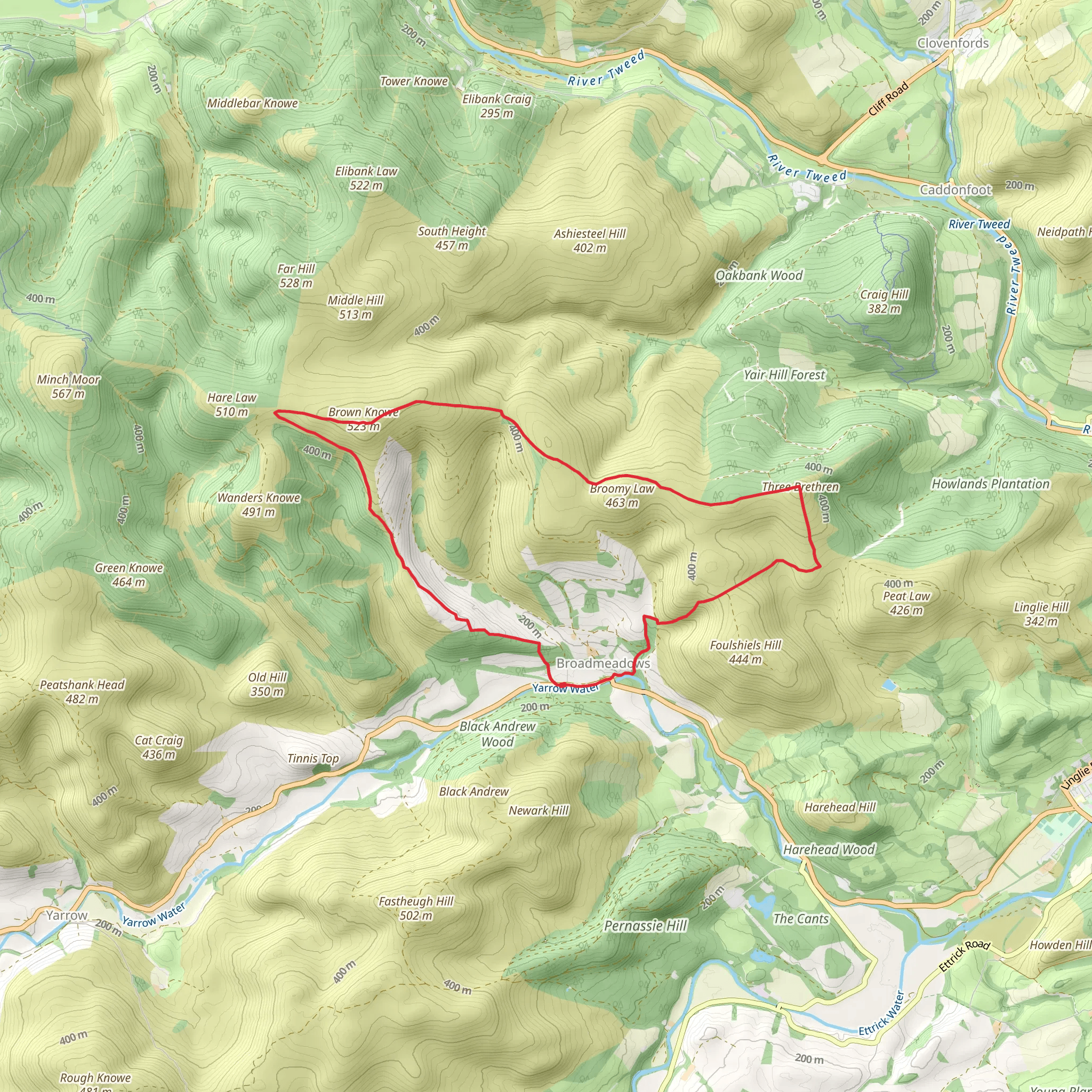 Yarrowford - Three Brethren - Brown Knowe Trail mobile static map