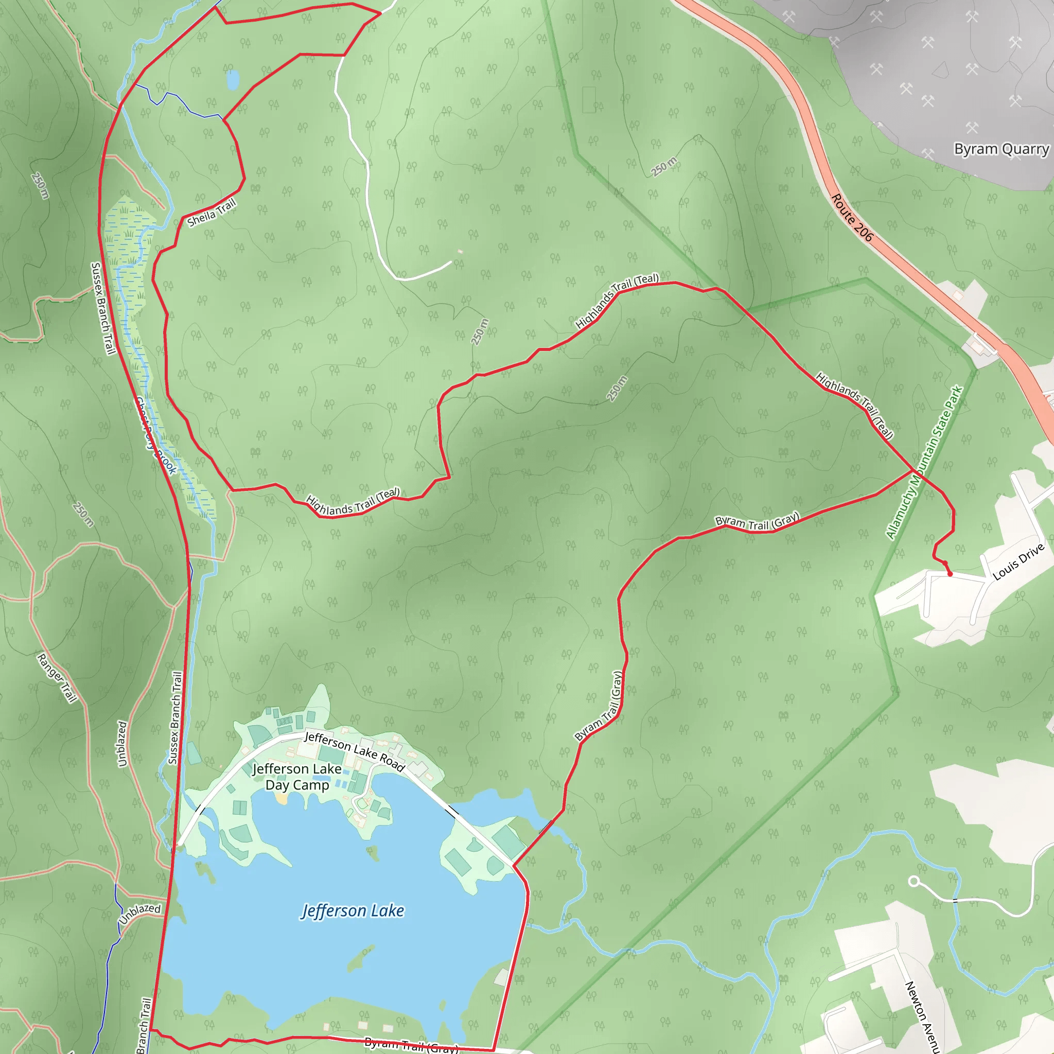 Highlands, Sussex Branch and Jefferson Lake Loop Trail mobile static map