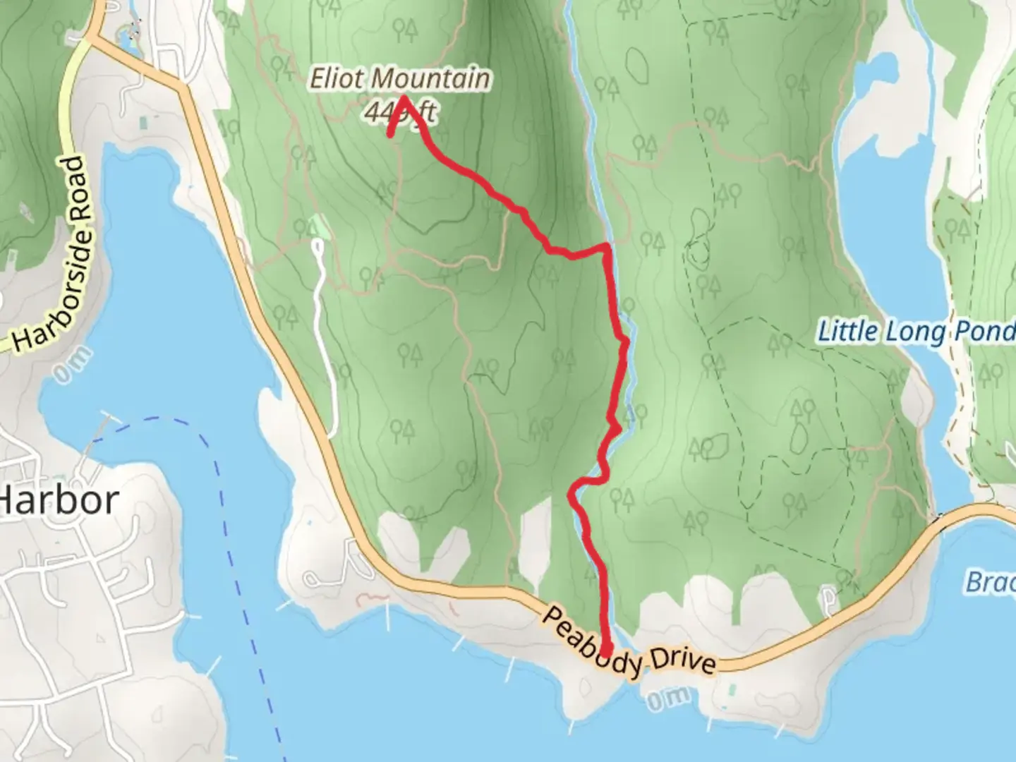 An image depicting the trail Eliot Mountain via Little Harboe Brook and its surrounding area.