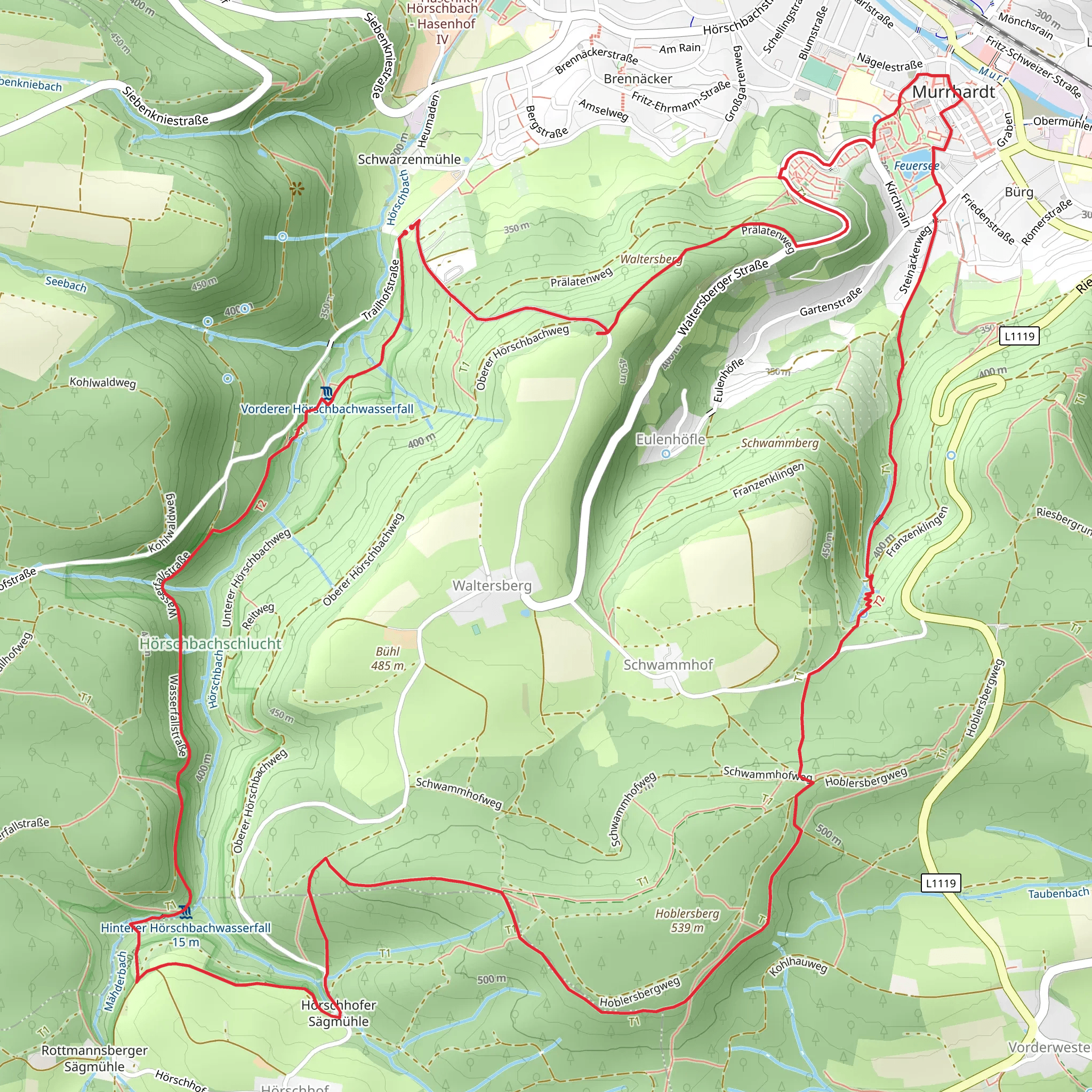 Feuersee via Wasserfallweg and Feenspuren Waldklingen mobile static map