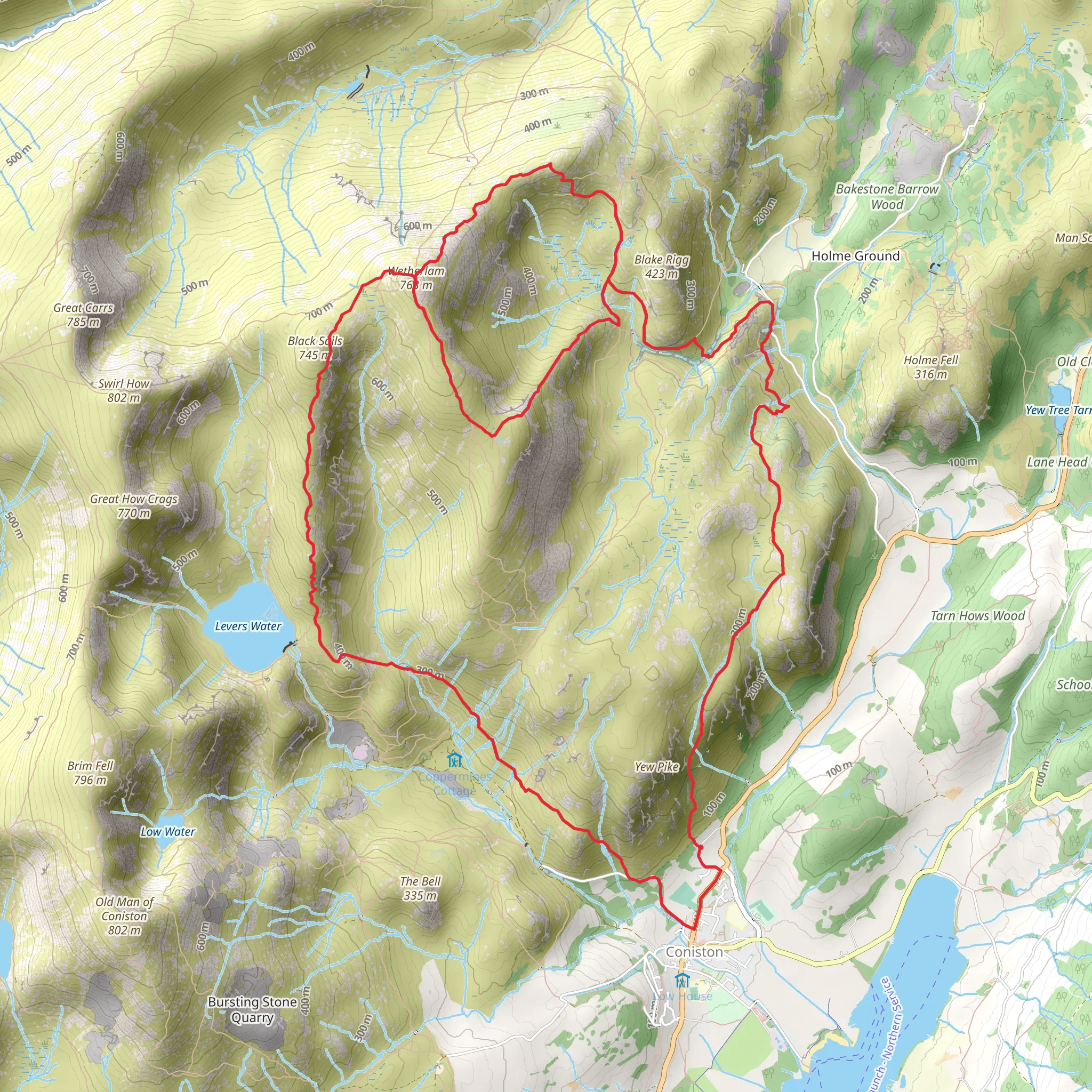 Wetherlam Loop via Birk Fell Man mobile static map