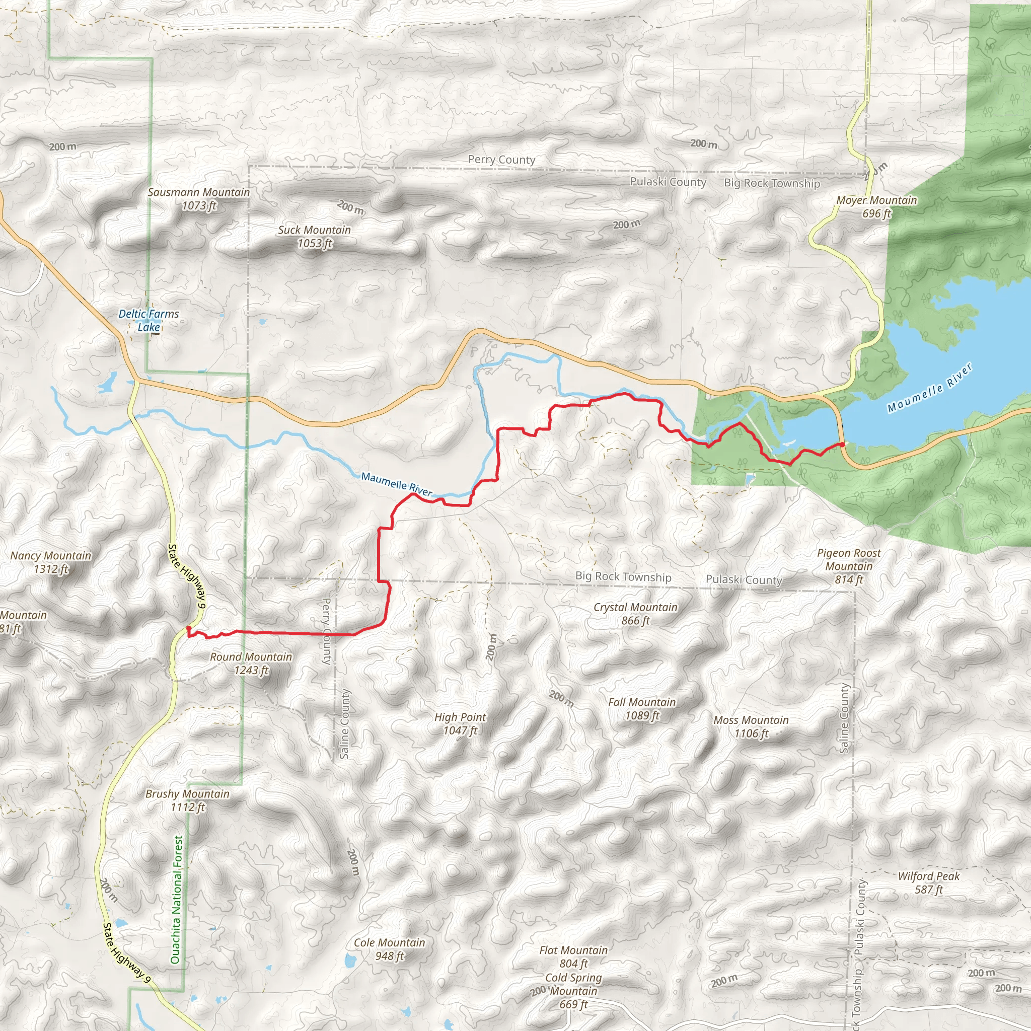 Ouachita Trail from State Highway 9 mobile static map