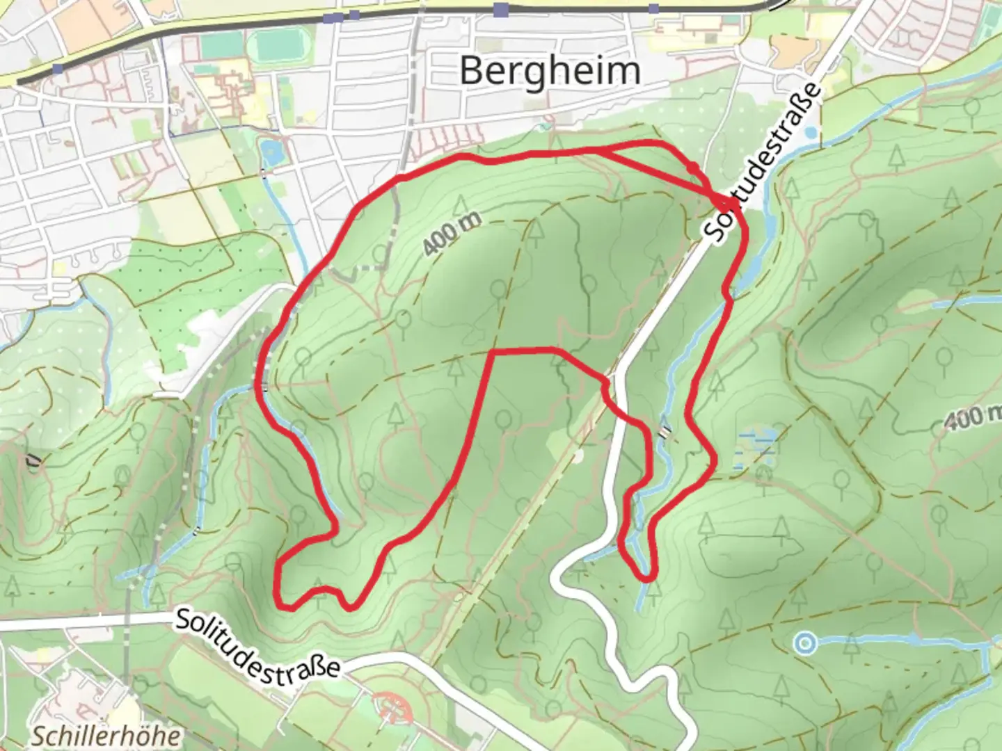 An image depicting the trail Nebenlinie des SAV and Schloesslesweg and its surrounding area.