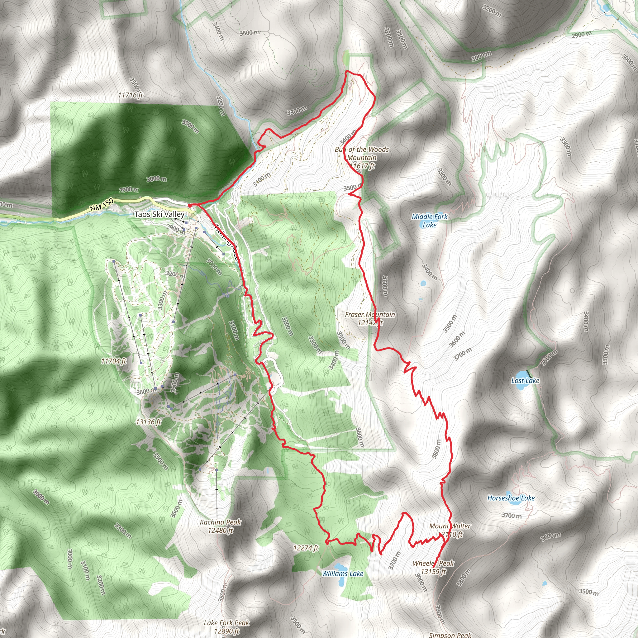 Fraser Mountain, Bull of the Woods and Wheeler Peak Loop mobile static map