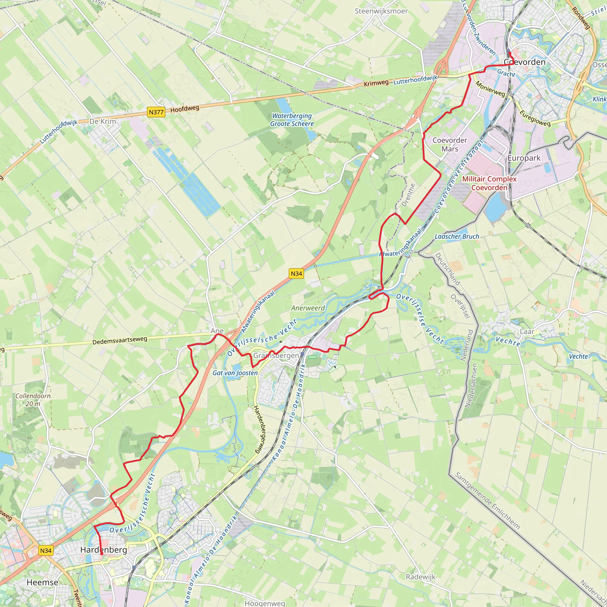 Coevorden to Hardenberg via Pieterpad deel 1 mobile static map