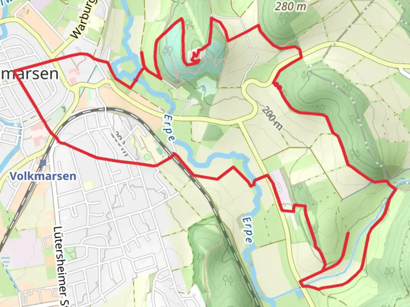 An image depicting the trail Kugelsburg and Sauerbrunnen via Ehringer Weg and its surrounding area.