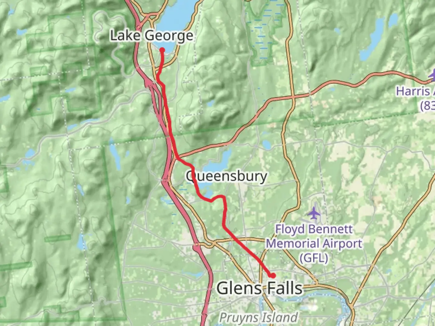An image depicting the trail Glen Lake and George Lake via Werren Hudson Valley Railway and its surrounding area.