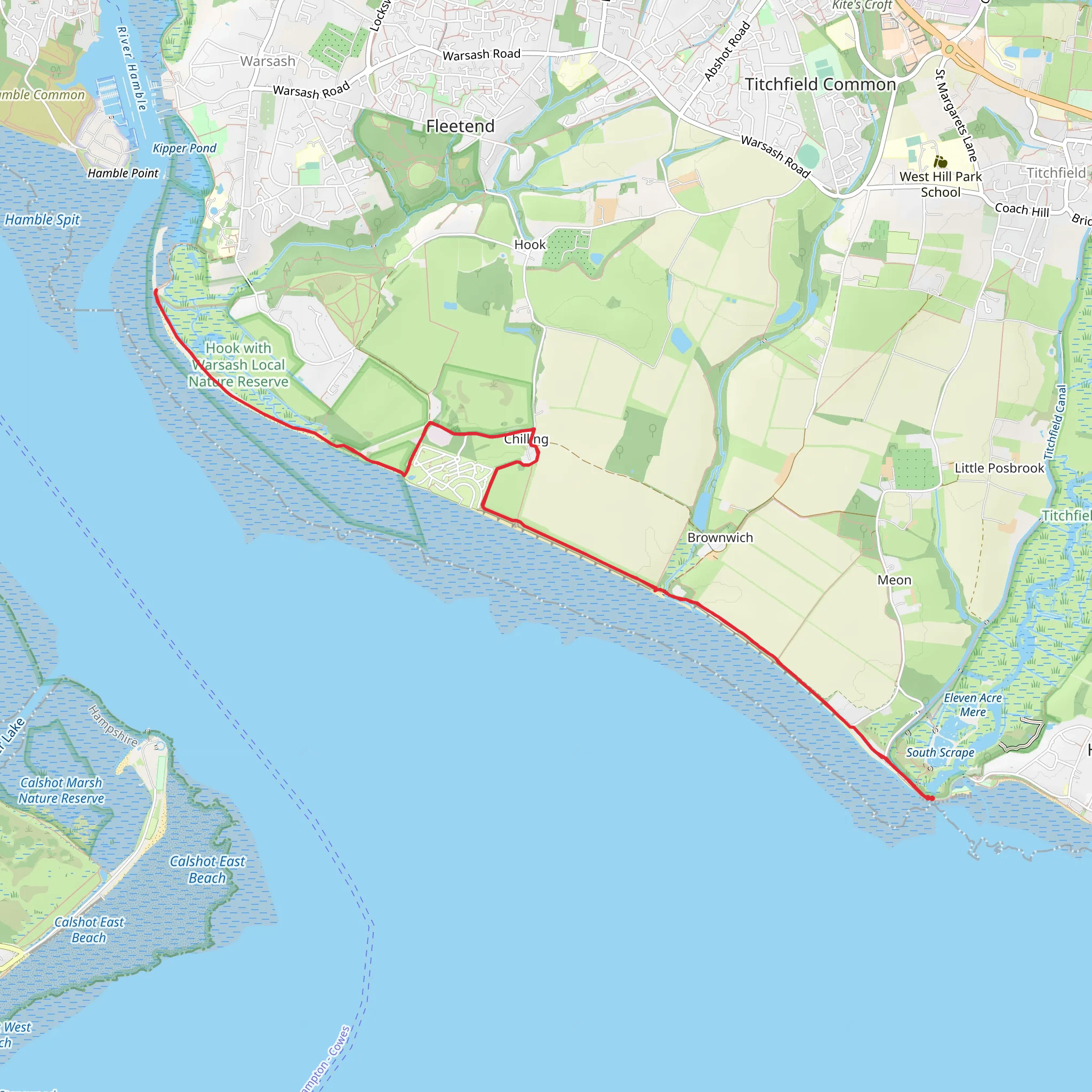 Hook with Warsash Local Nature Reserve Walk mobile static map