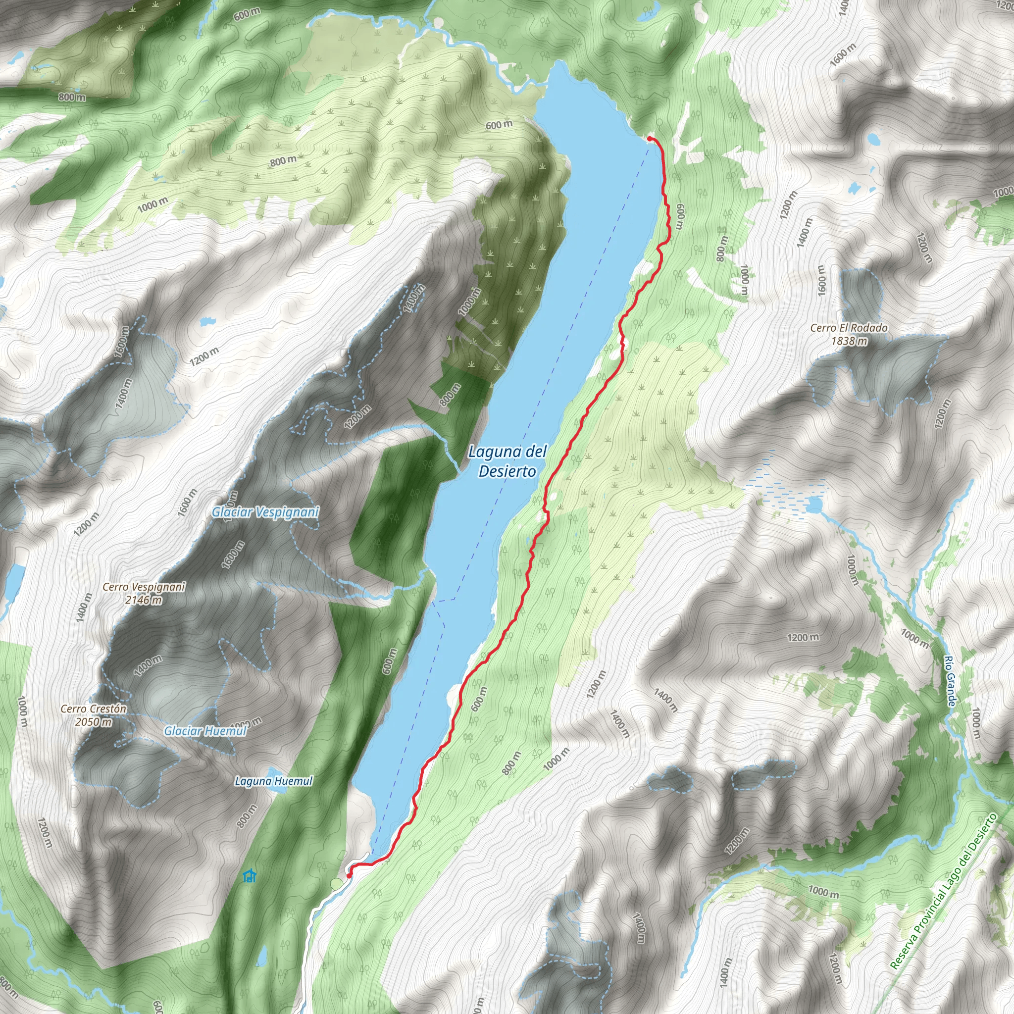 El Chaltén to Lago del Desierto Trail mobile static map
