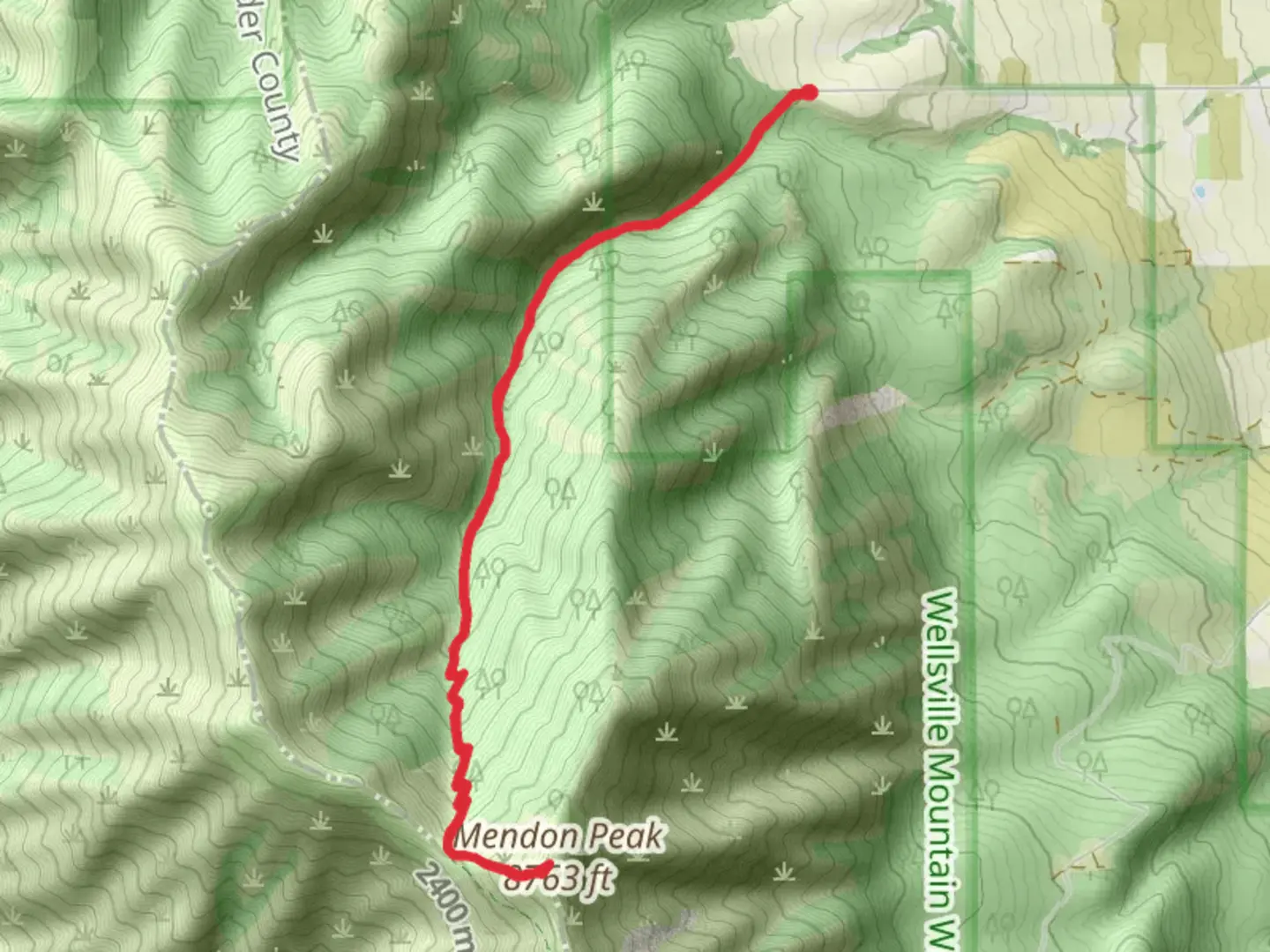 An image depicting the trail Mendon Peak via Deep Canyon Trail and its surrounding area.