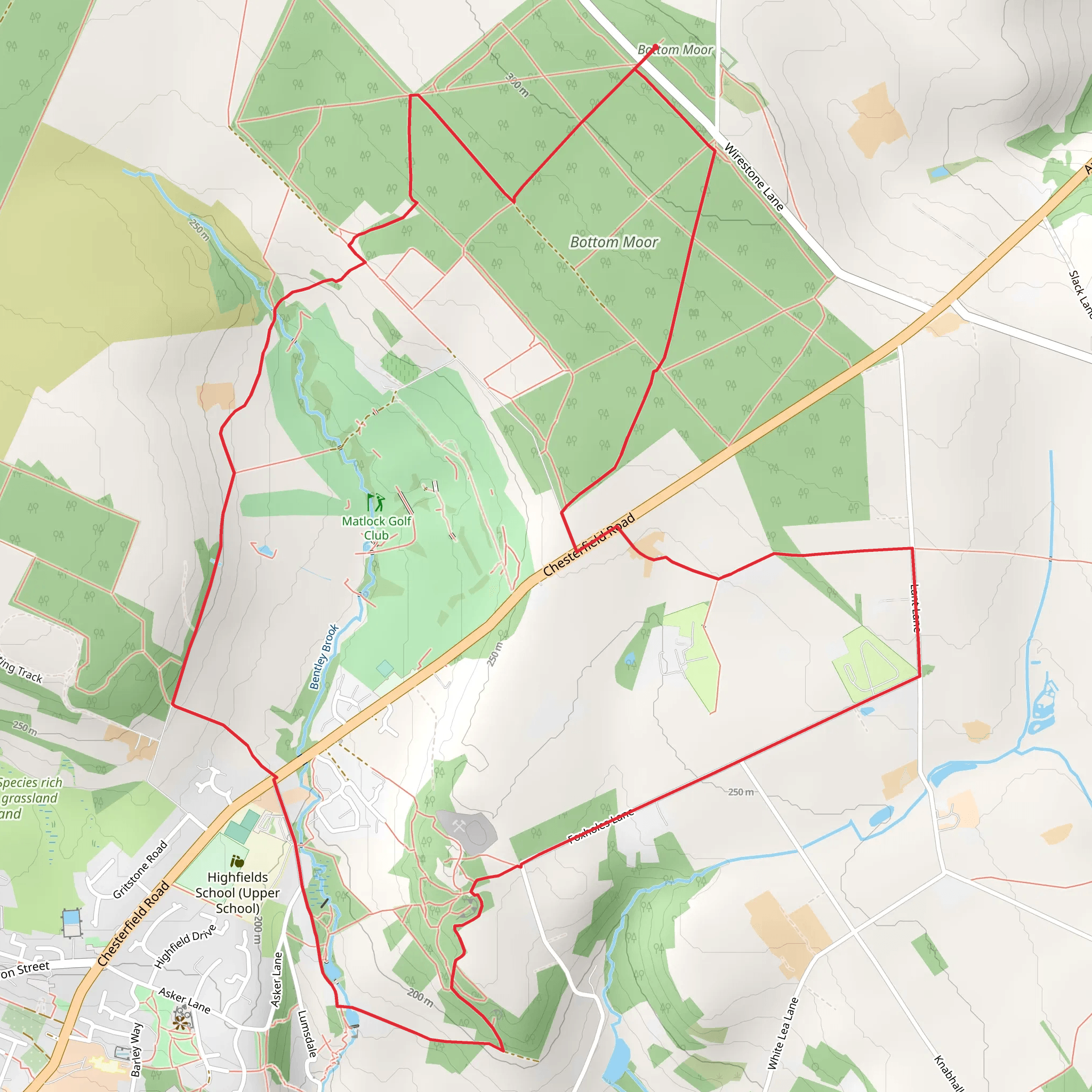 Bottom Moor and Bentleybrook Quarries Loop mobile static map