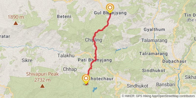Helambu Trek stage 2 Map