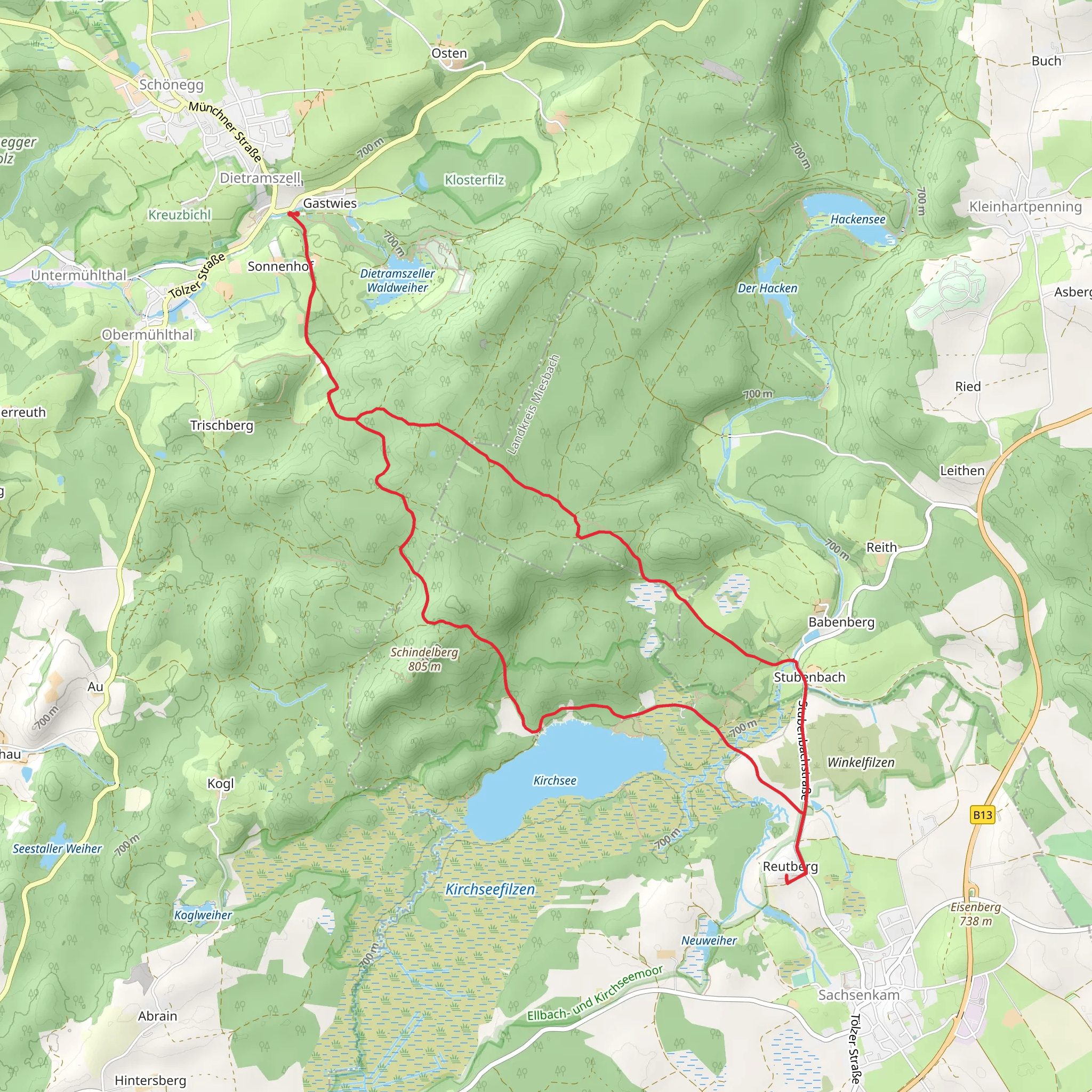 Kirchsee via Voralpiner Jakobsweg mobile static map