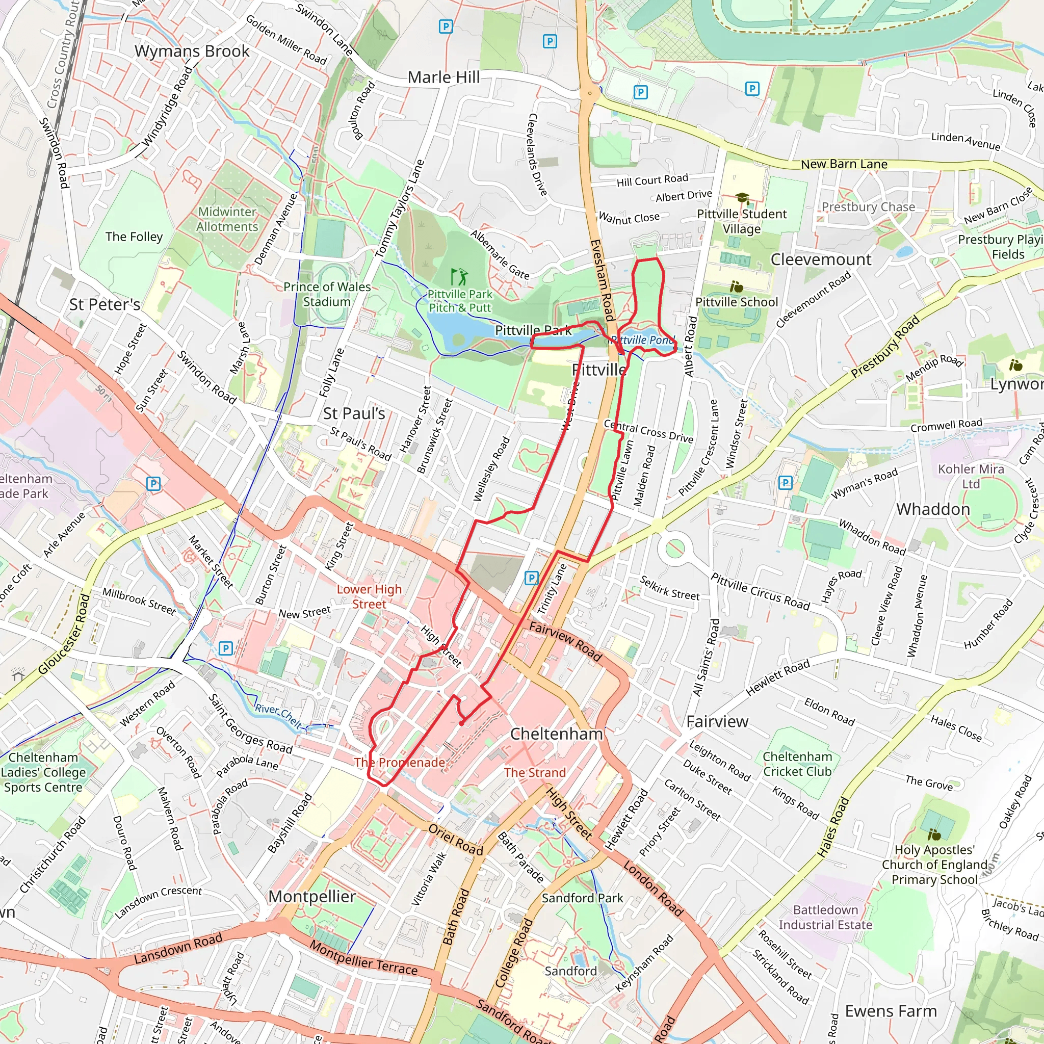 Clarence Square and Pittville Pond mobile static map