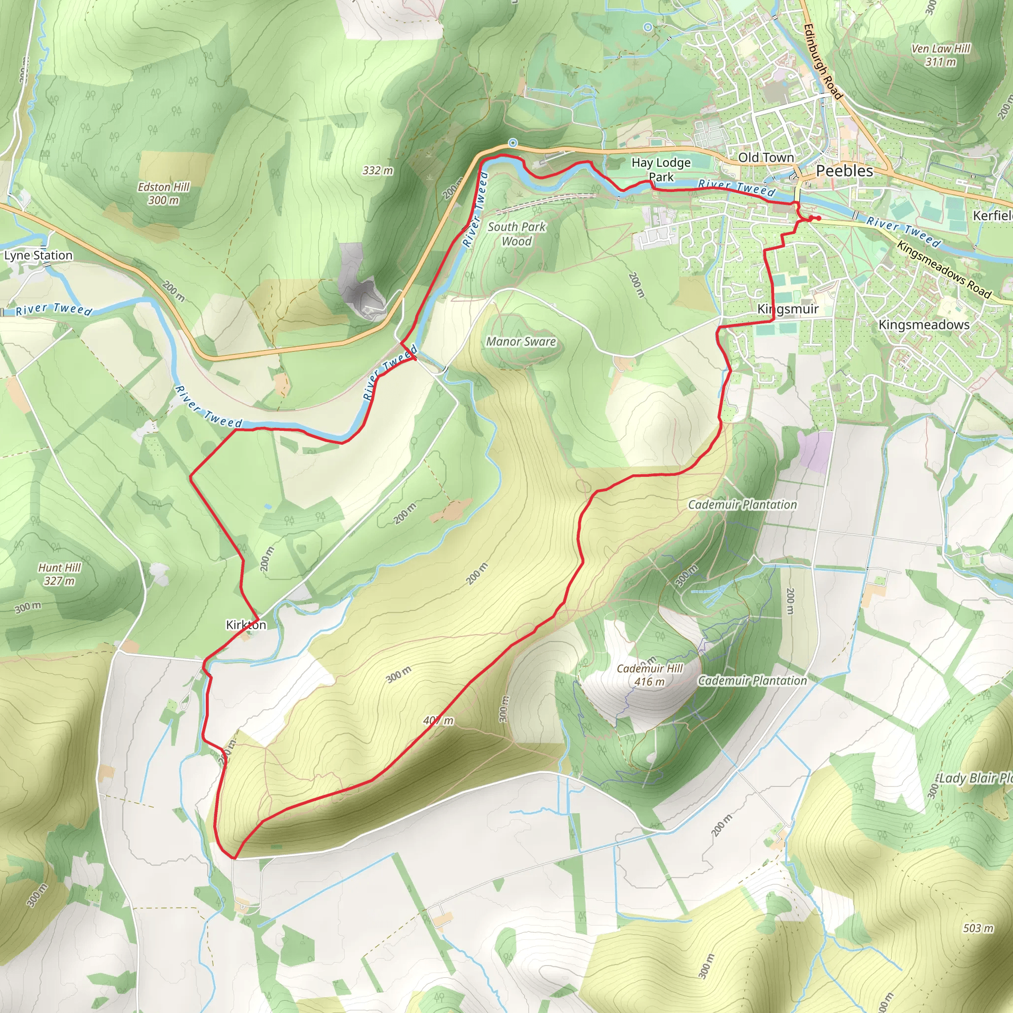 Cademuir Hill and River Tweed Loop from Peebles mobile static map