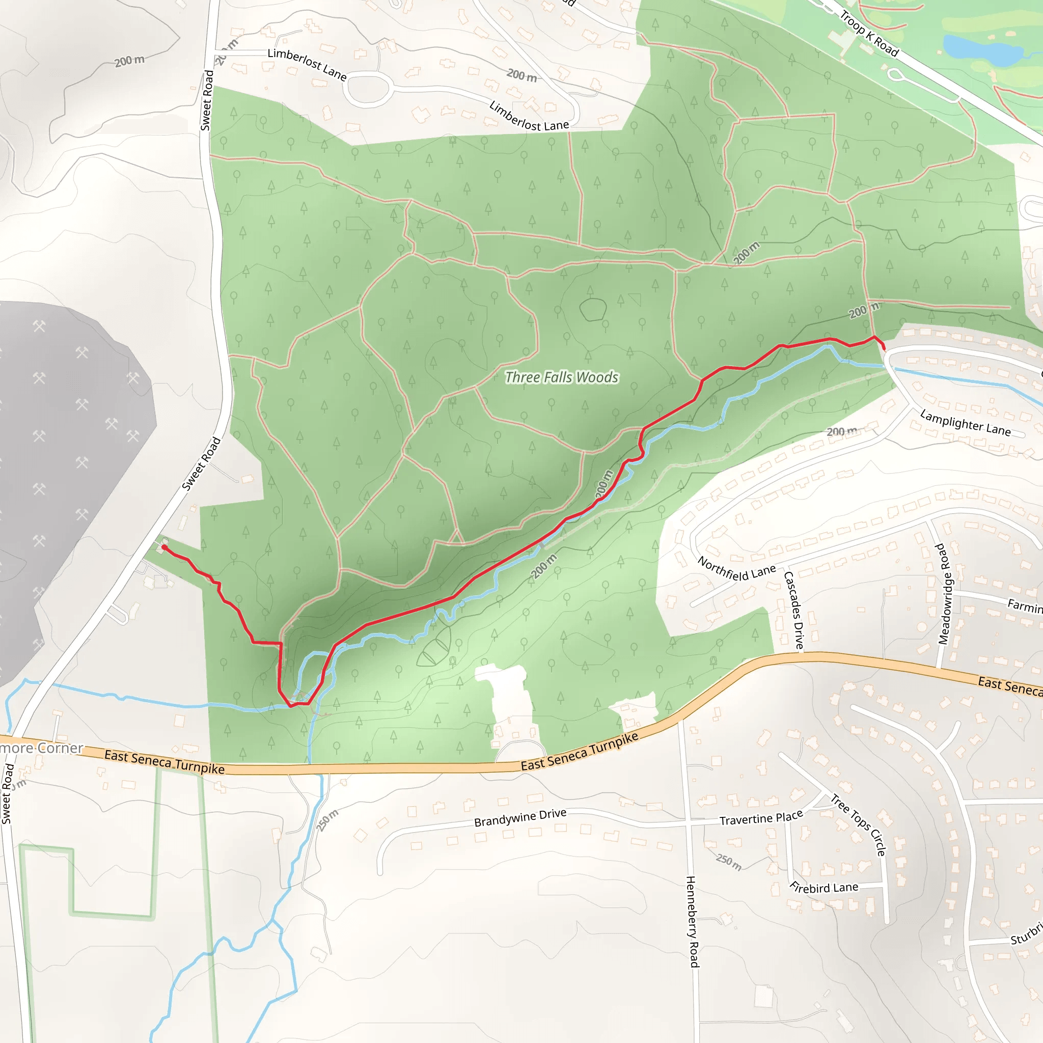 Sweet Road to Glencliffe Road Trail - Three Falls Woods mobile static map