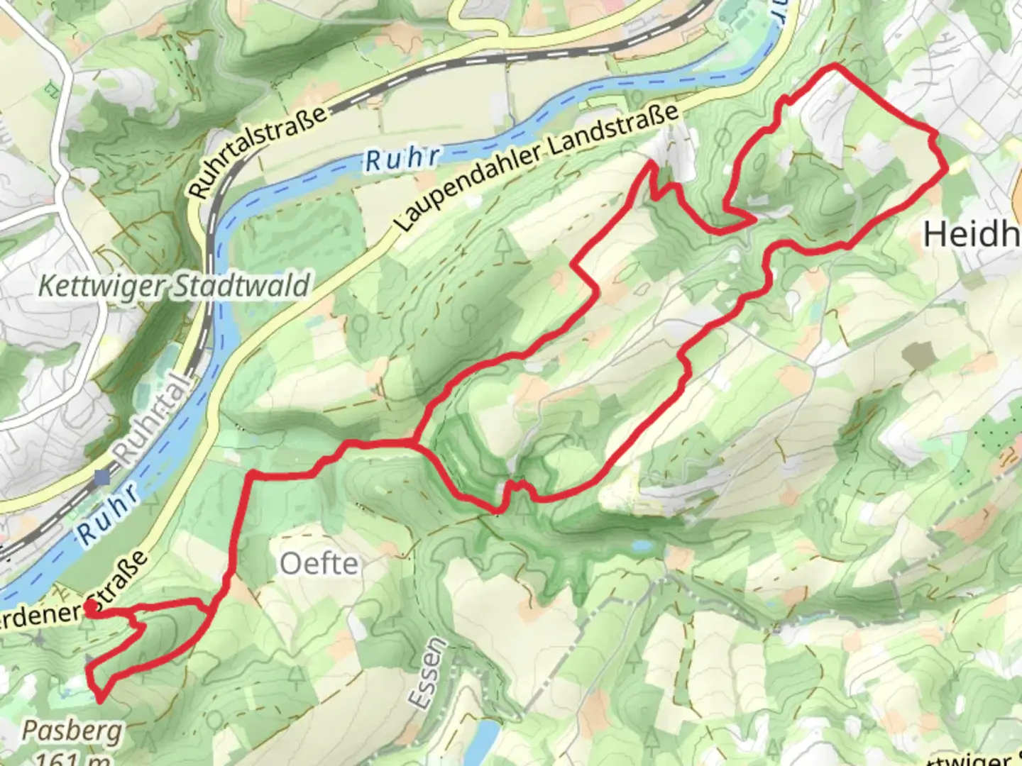 An image depicting the trail Oefte and Geilinghausweg Loop and its surrounding area.