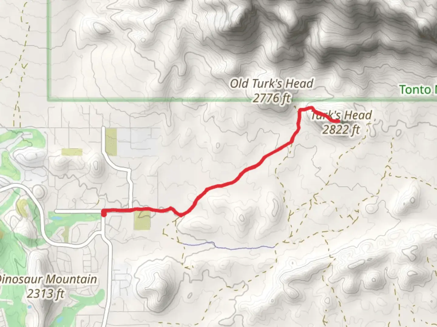 An image depicting the trail Turk's Head Out and Back and its surrounding area.