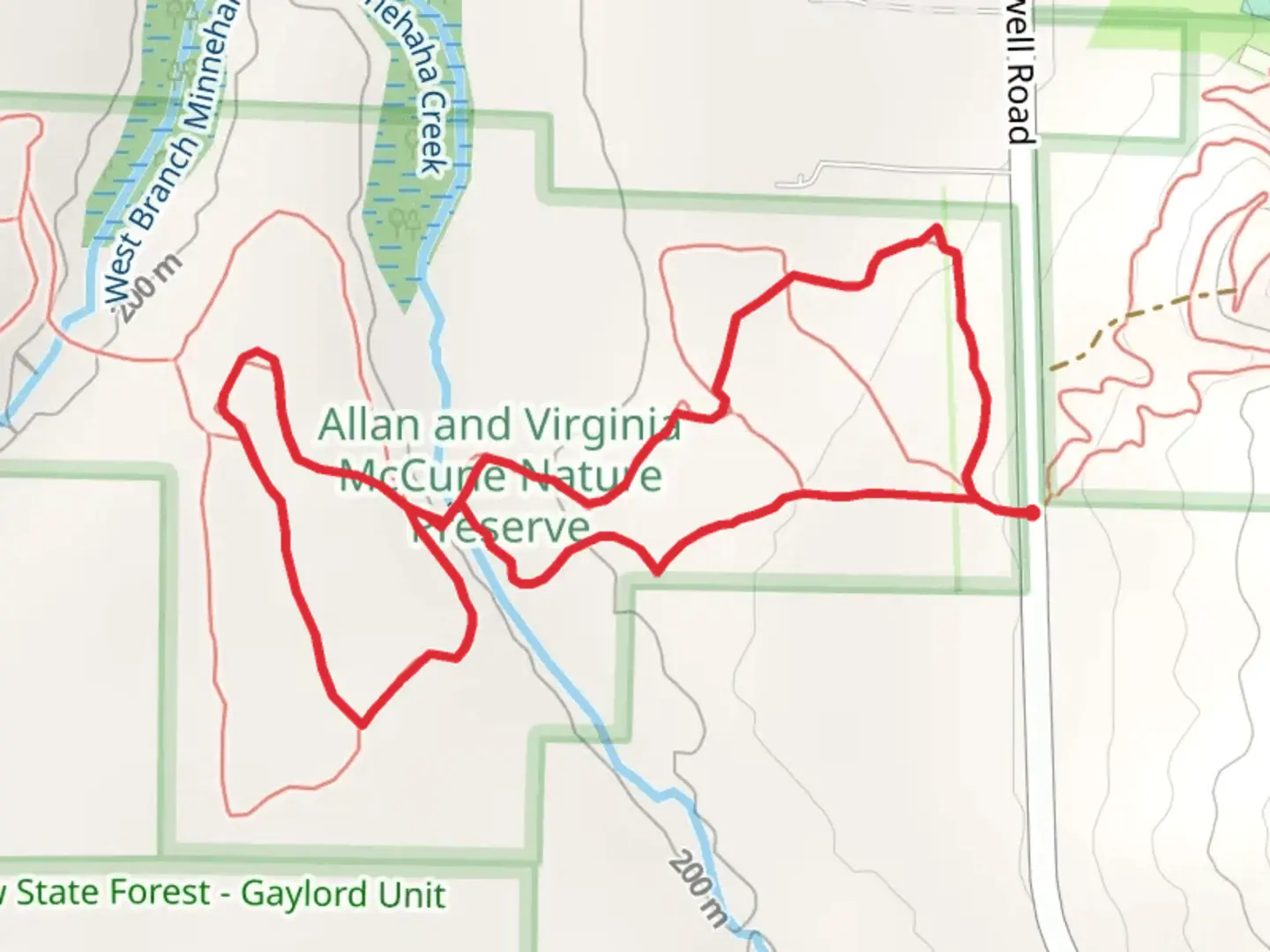 An image depicting the trail Loop around Minnehaha Creek and its surrounding area.
