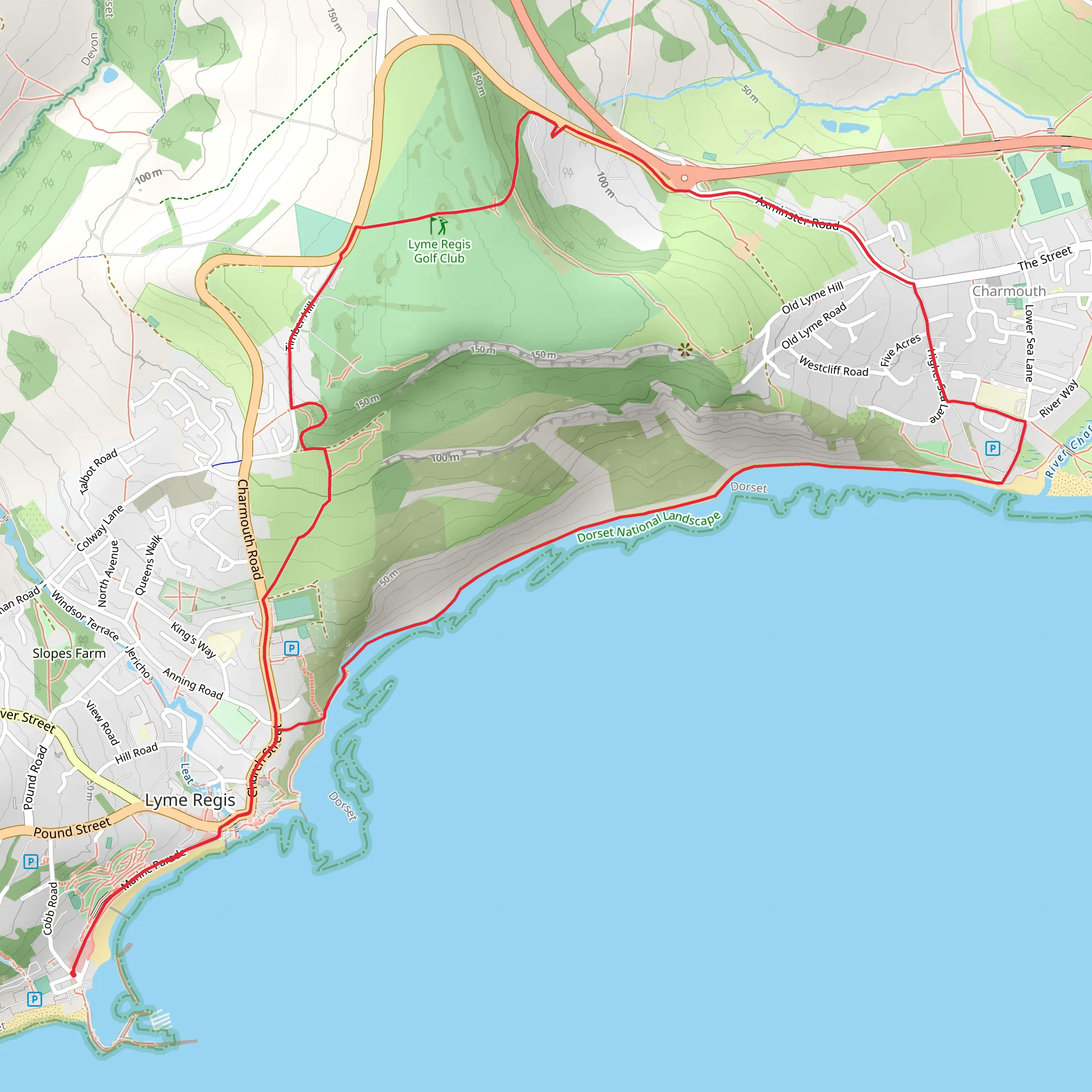 Charmouth from Lyme Regis mobile static map
