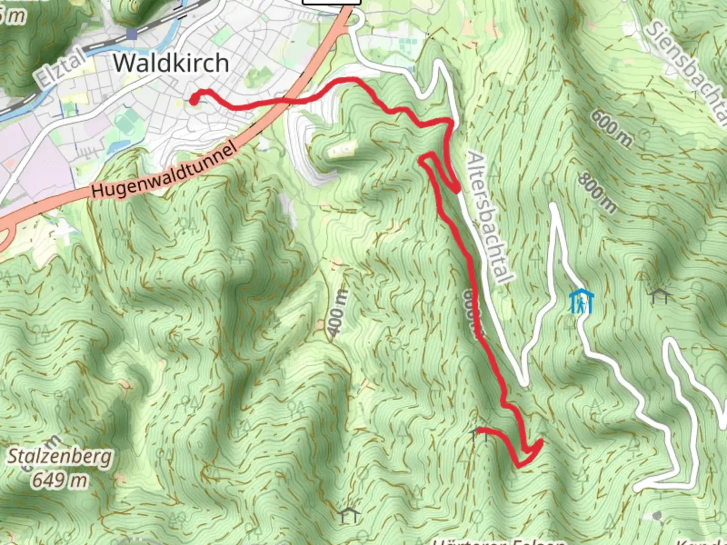An image depicting the trail Langeckhuette via Bruenneledobel Bussmatte and its surrounding area.