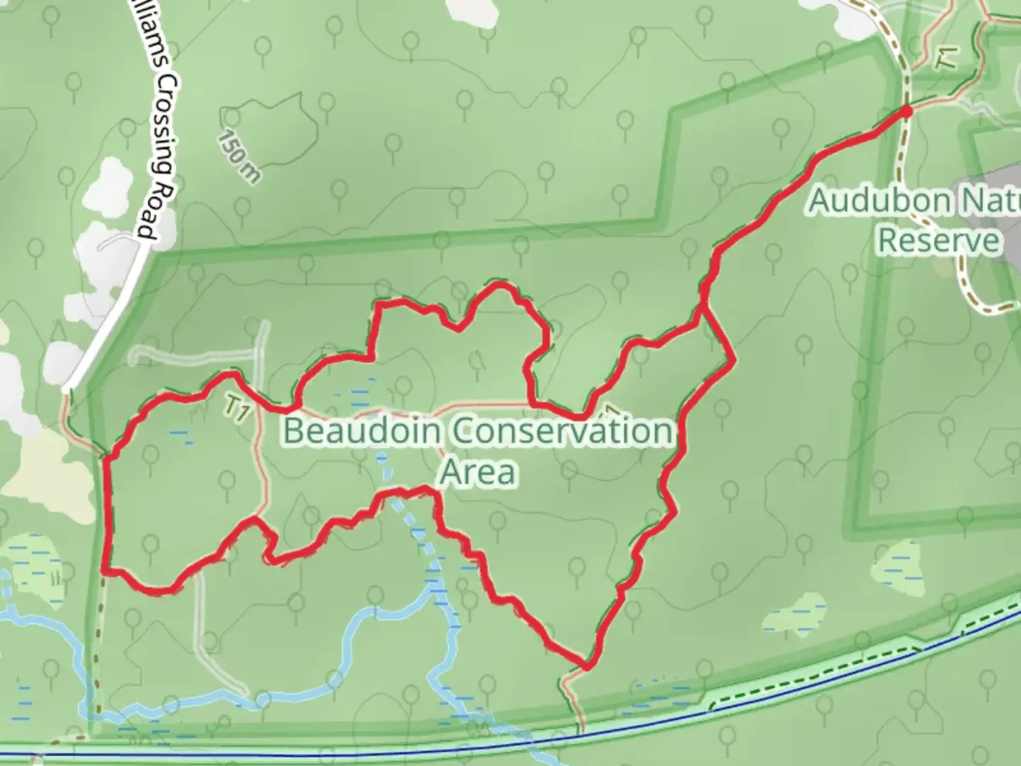 An image depicting the trail Yellow Trail Beaudoin Conservation Area Loop and its surrounding area.