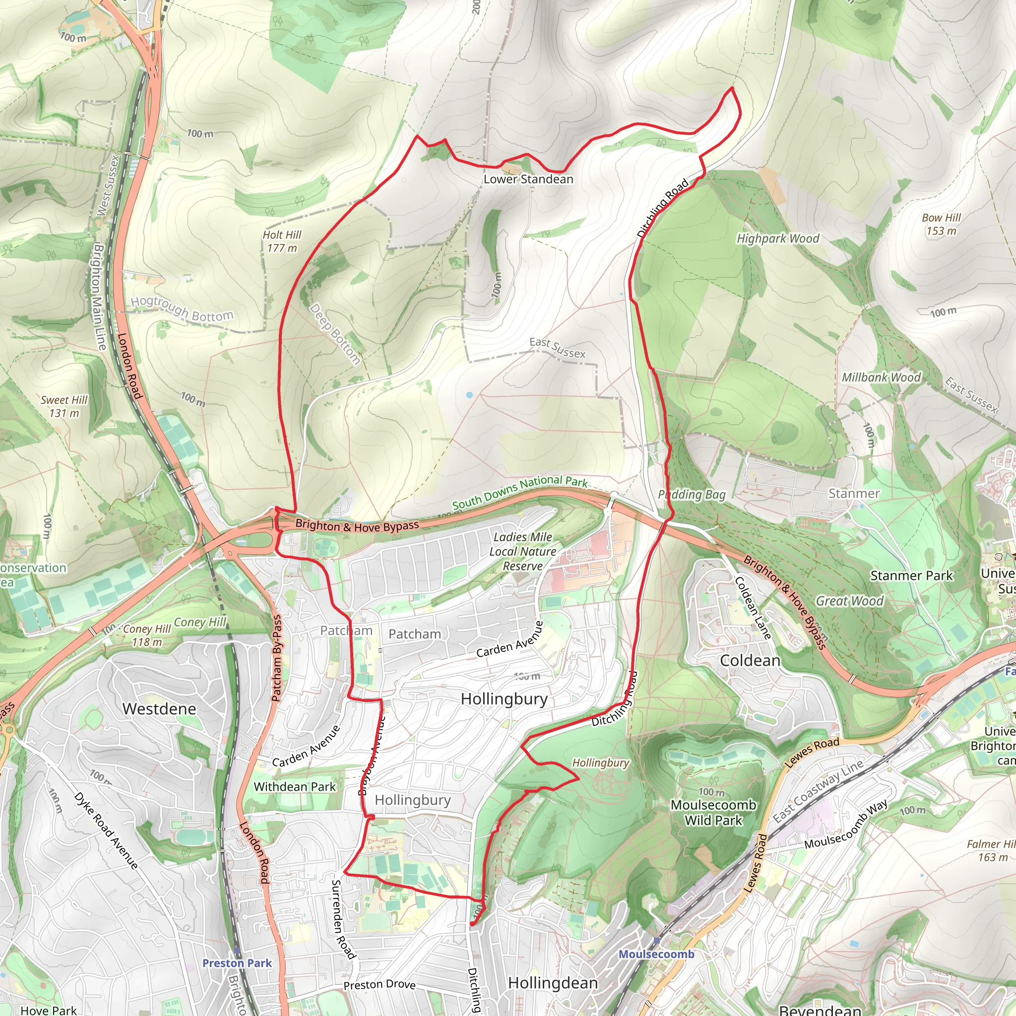 Petcham to Lower Standean Loop mobile static map