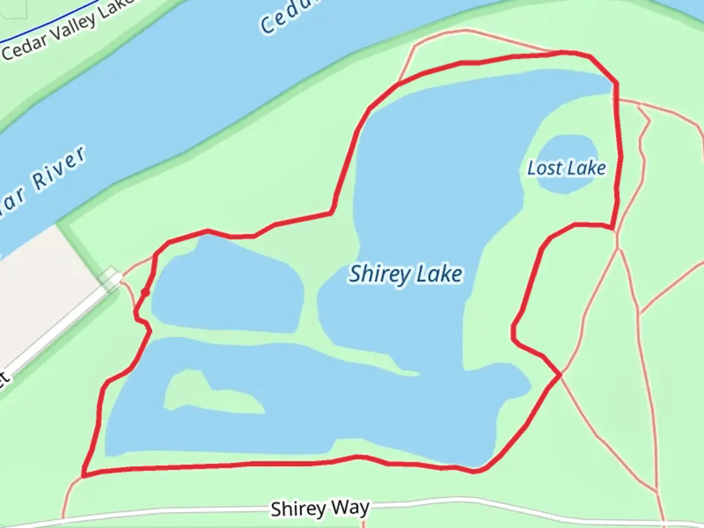 An image depicting the trail Shirey Lake Loop and its surrounding area.
