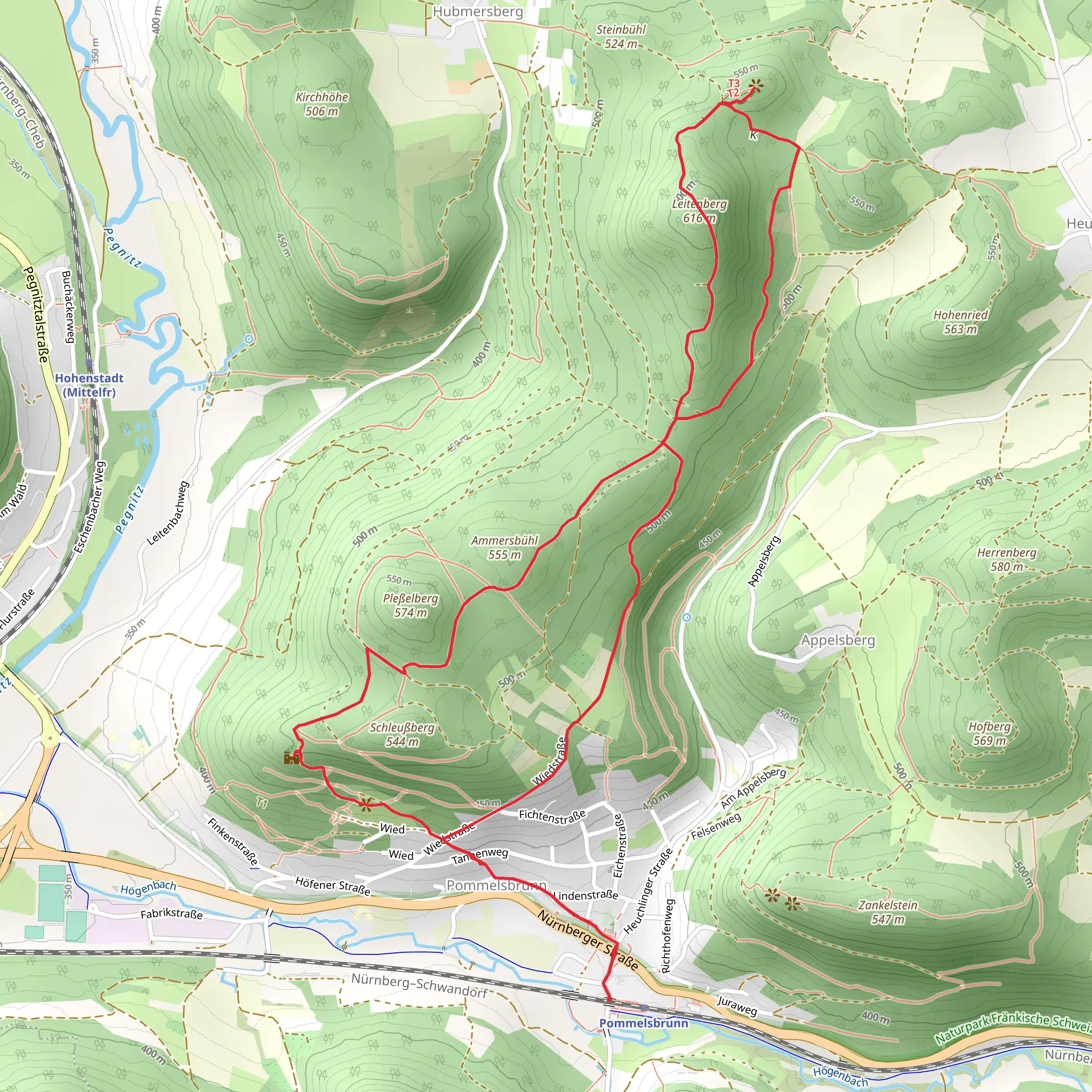 Burgruine Lichtenstein, Leitenberg and Kreuzberg Loop - Pommelsbrunn mobile static map