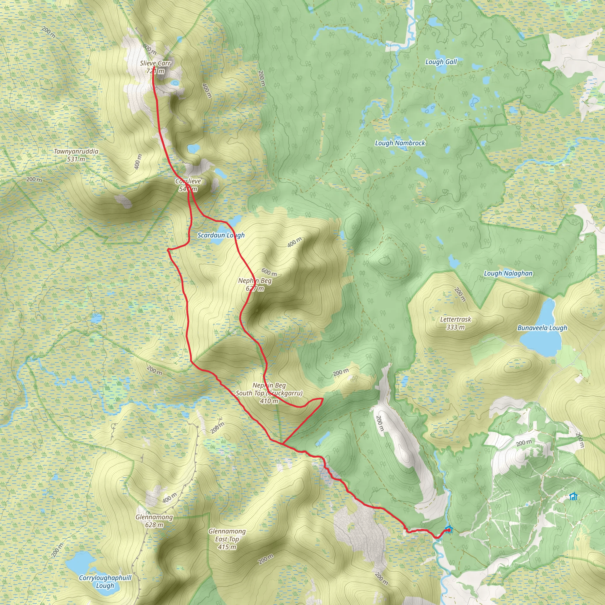 Nephin Beg and Slieve Carr via Letterkeen Trail mobile static map