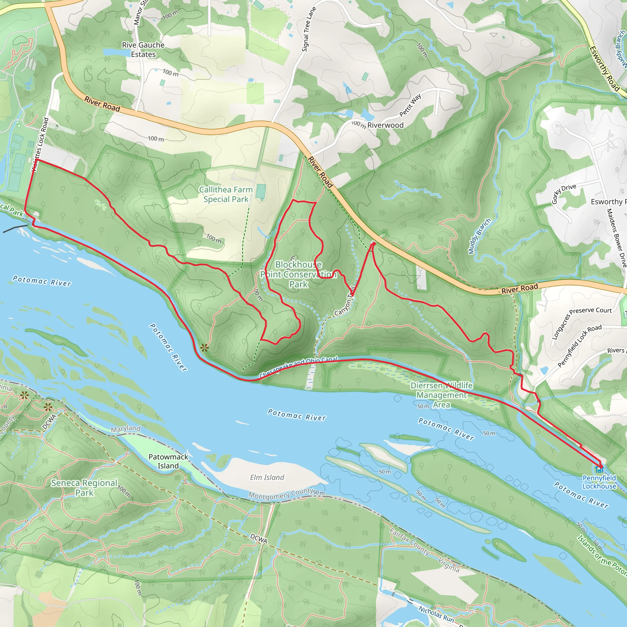 Blockhouse and Chesapeake and Ohio Canal Loop Trail mobile static map