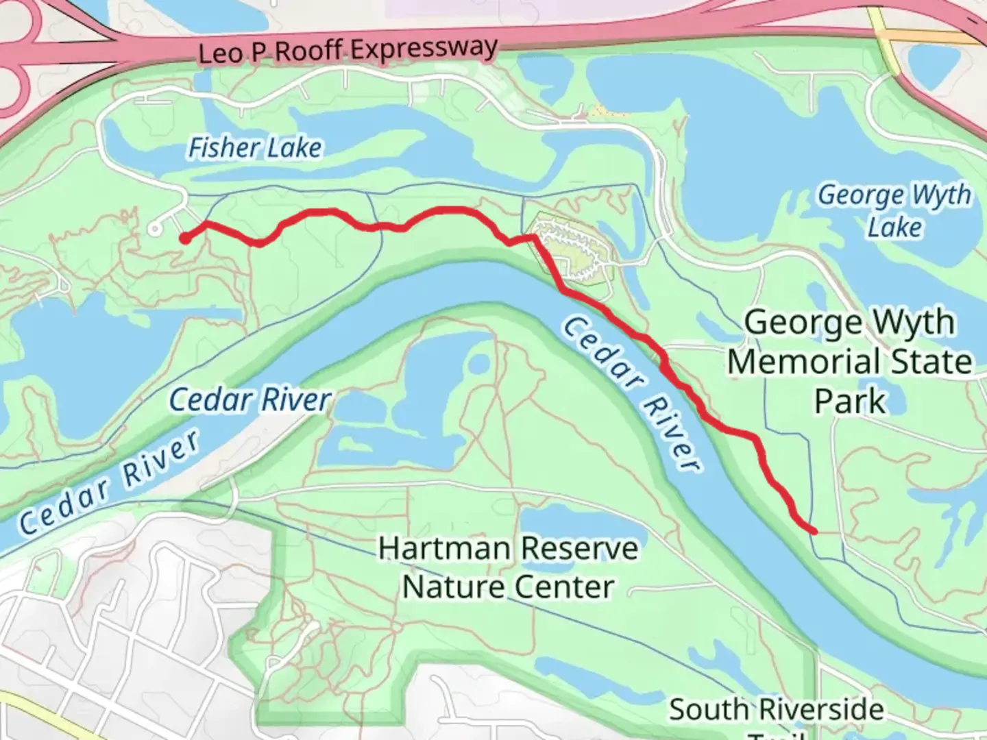 An image depicting the trail Walk along Cedar Lake from Wyth Road and its surrounding area.