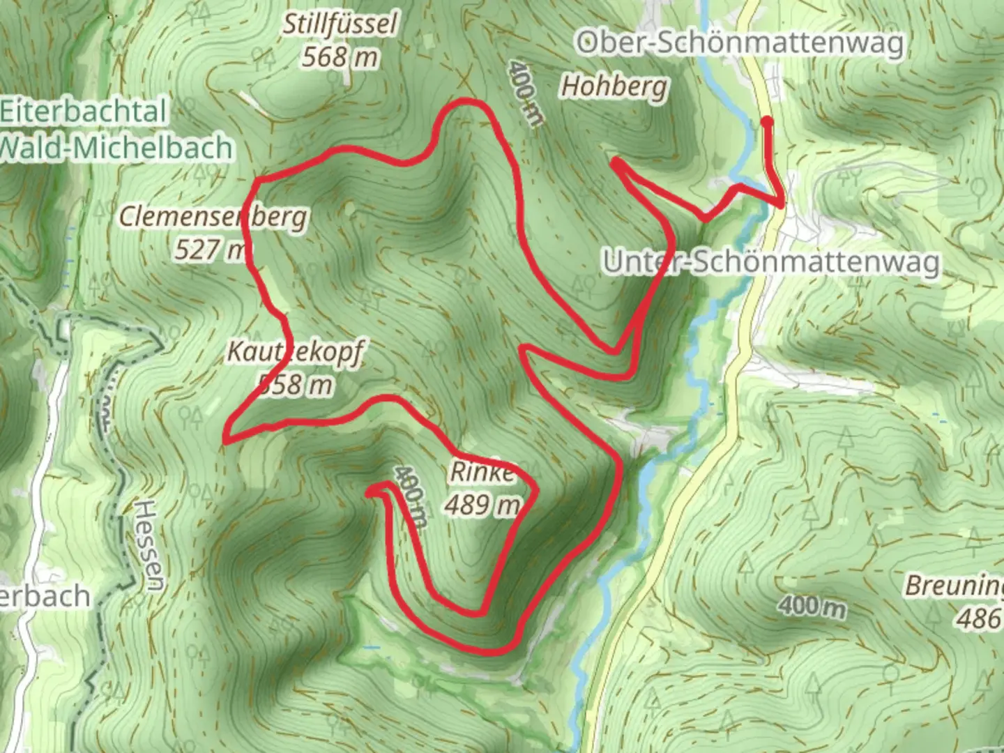 An image depicting the trail Ludwigsdorf and Schonbrunn Loop and its surrounding area.