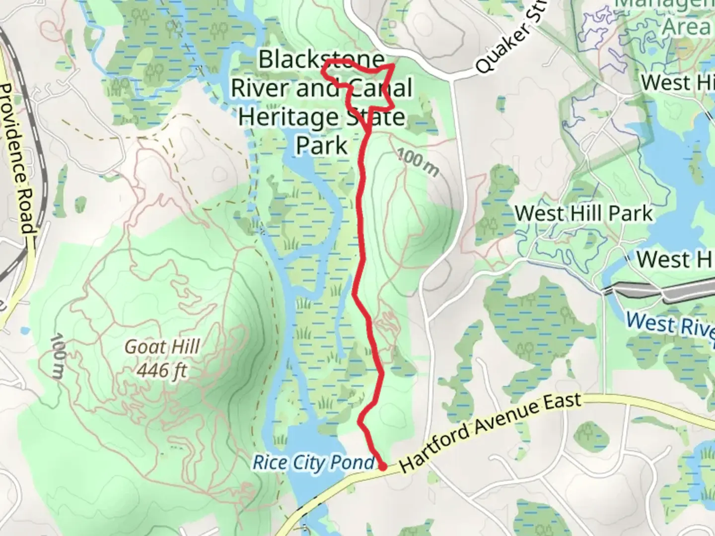 An image depicting the trail Wolf Hill via King Phillip's Trail and its surrounding area.