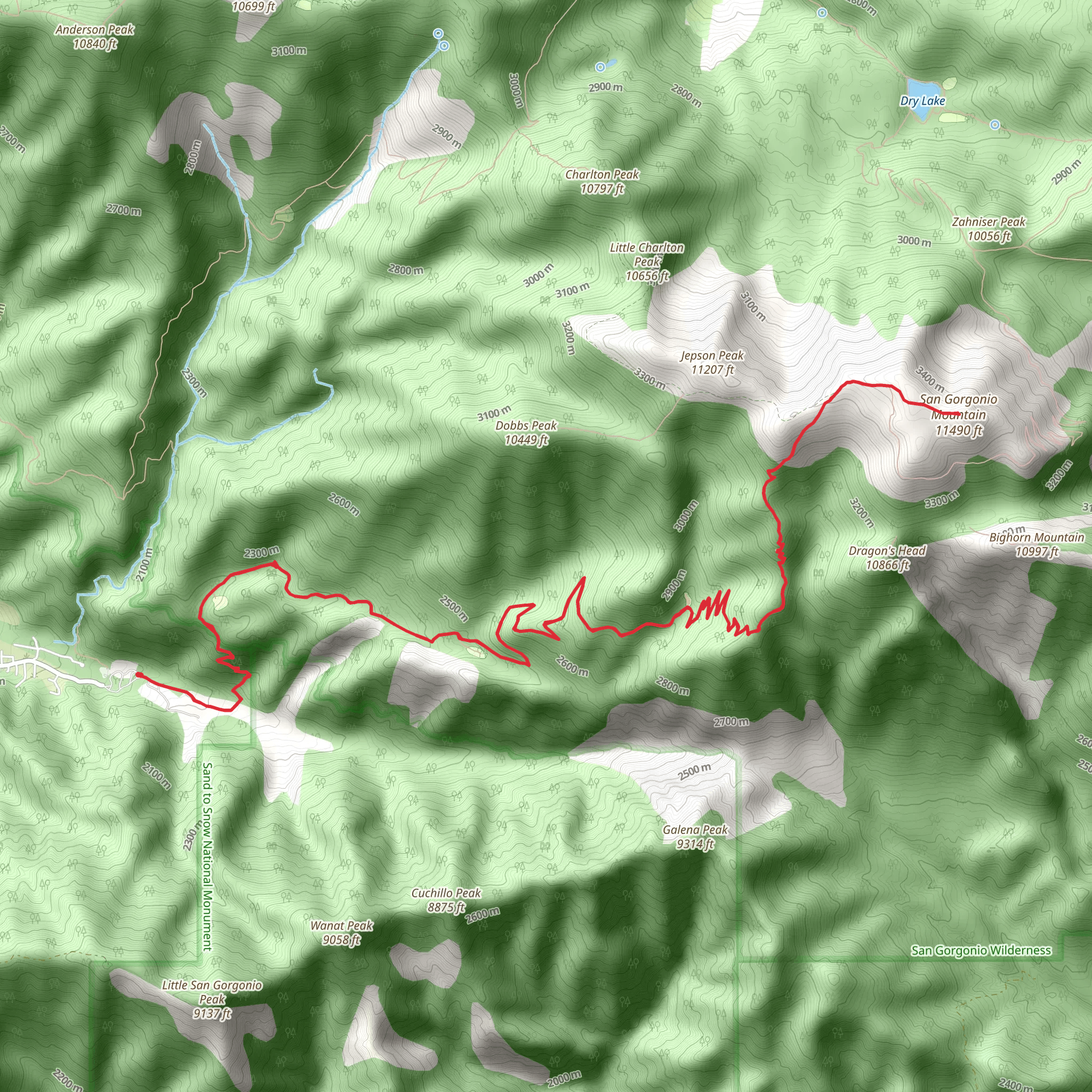 San Gorgonio Mountain via Vivian Creek Trail mobile static map