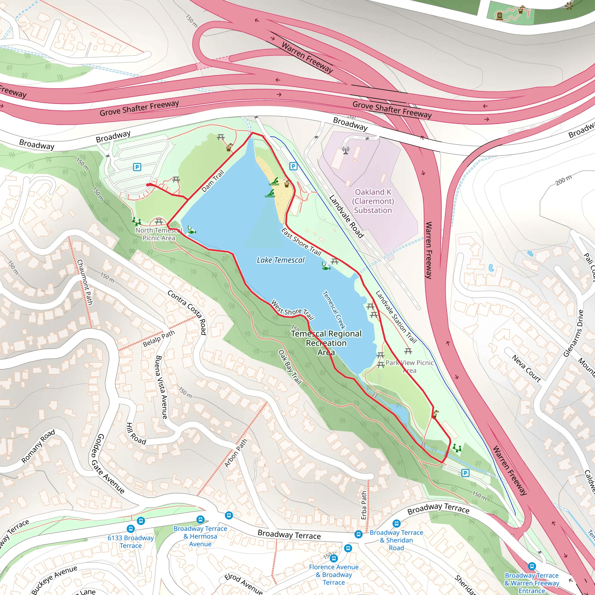 Lake Temescal Loop mobile static map