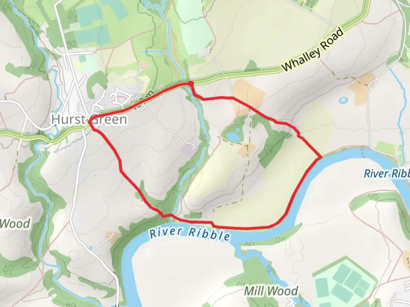 An image depicting the trail Hurst Green Loop and its surrounding area.