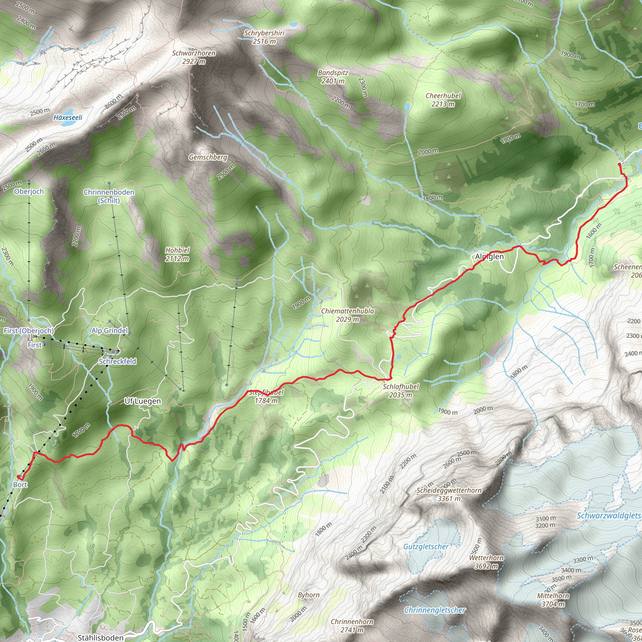 From the Schwarzwaldalp via Grosse Scheidegg to Bort mobile static map