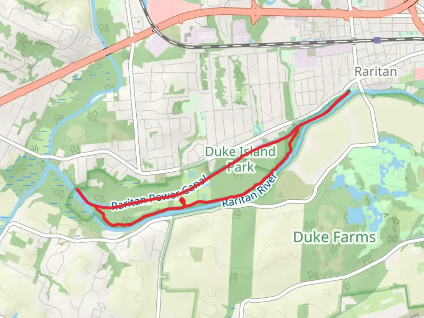 An image depicting the trail Duke Island Park Loop and its surrounding area.