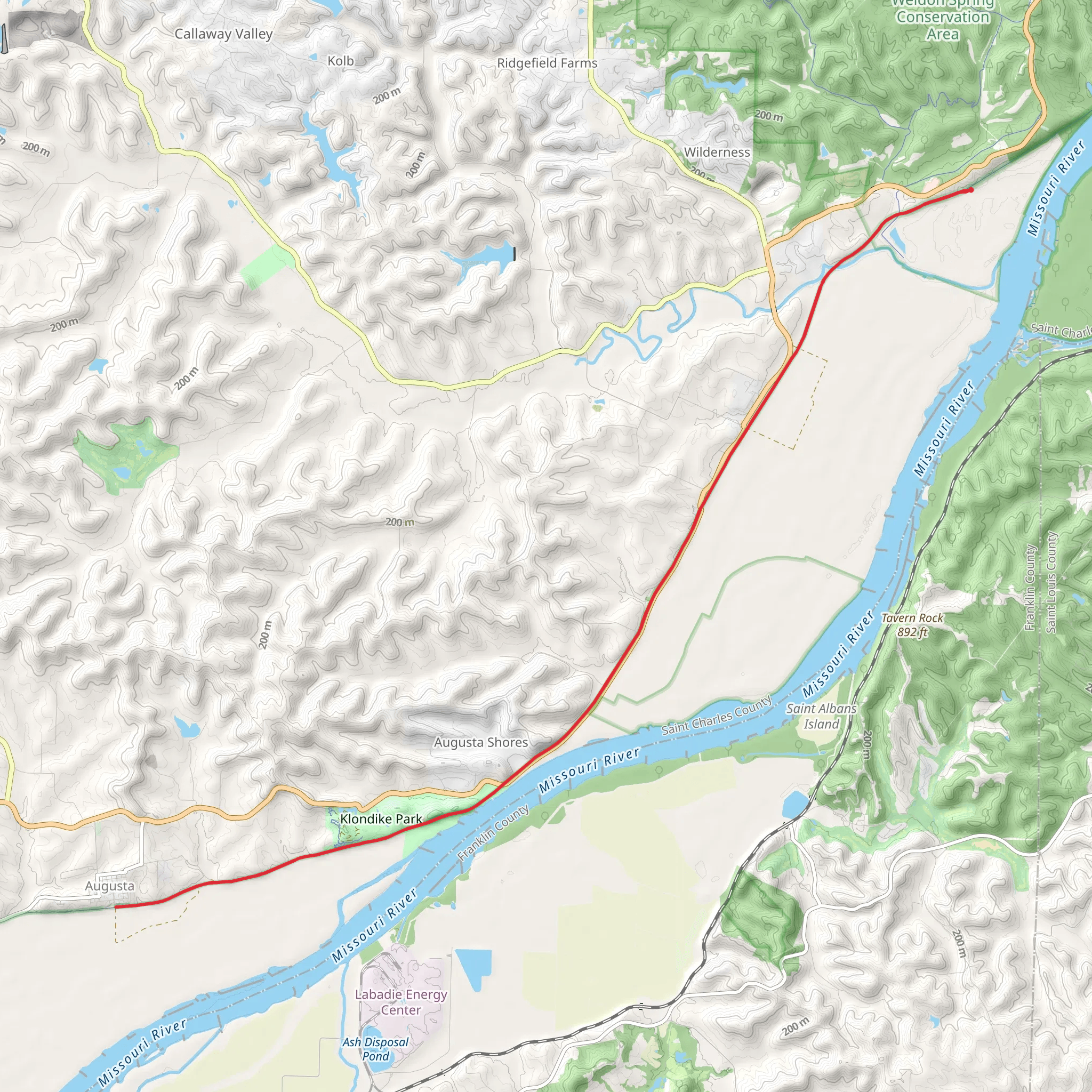 Katy Trail from Missouri Route 94 mobile static map